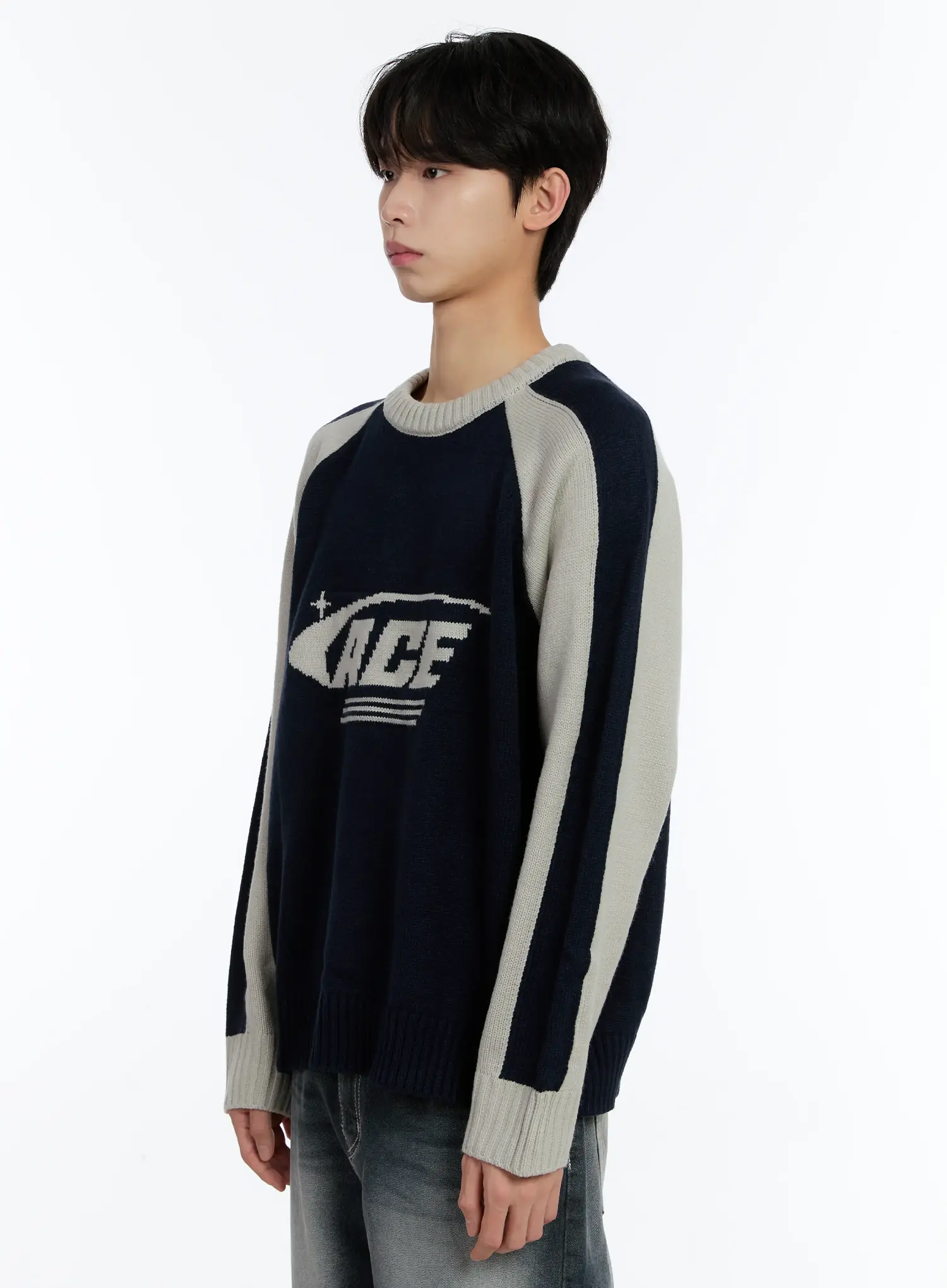 Men's Contrast Raglan Knit Pullover ID502 - Image 4