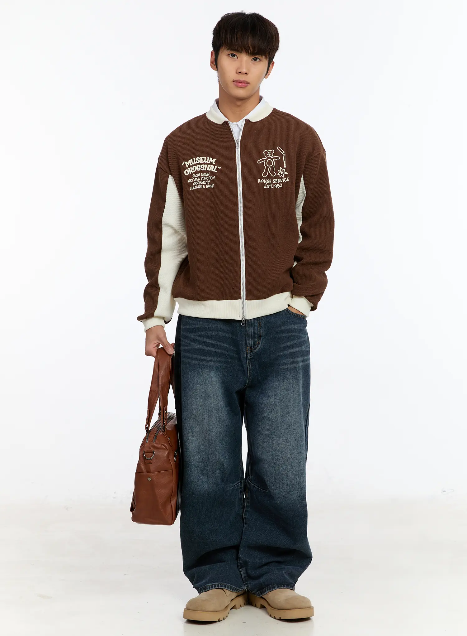 Men's Contrast Zip-Up Cardigan IM530