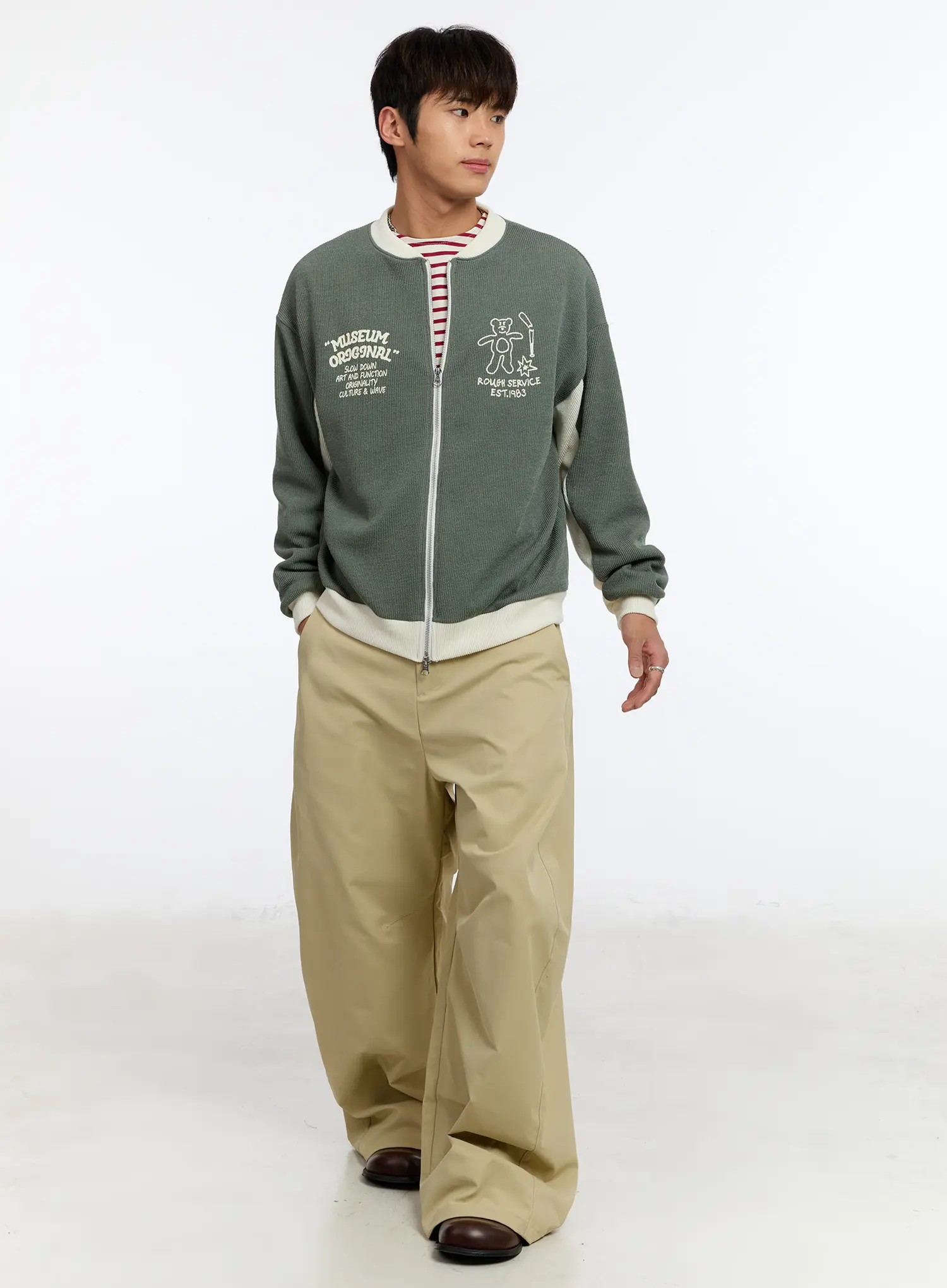 Men's Contrast Zip-Up Cardigan IM530 - Image 2