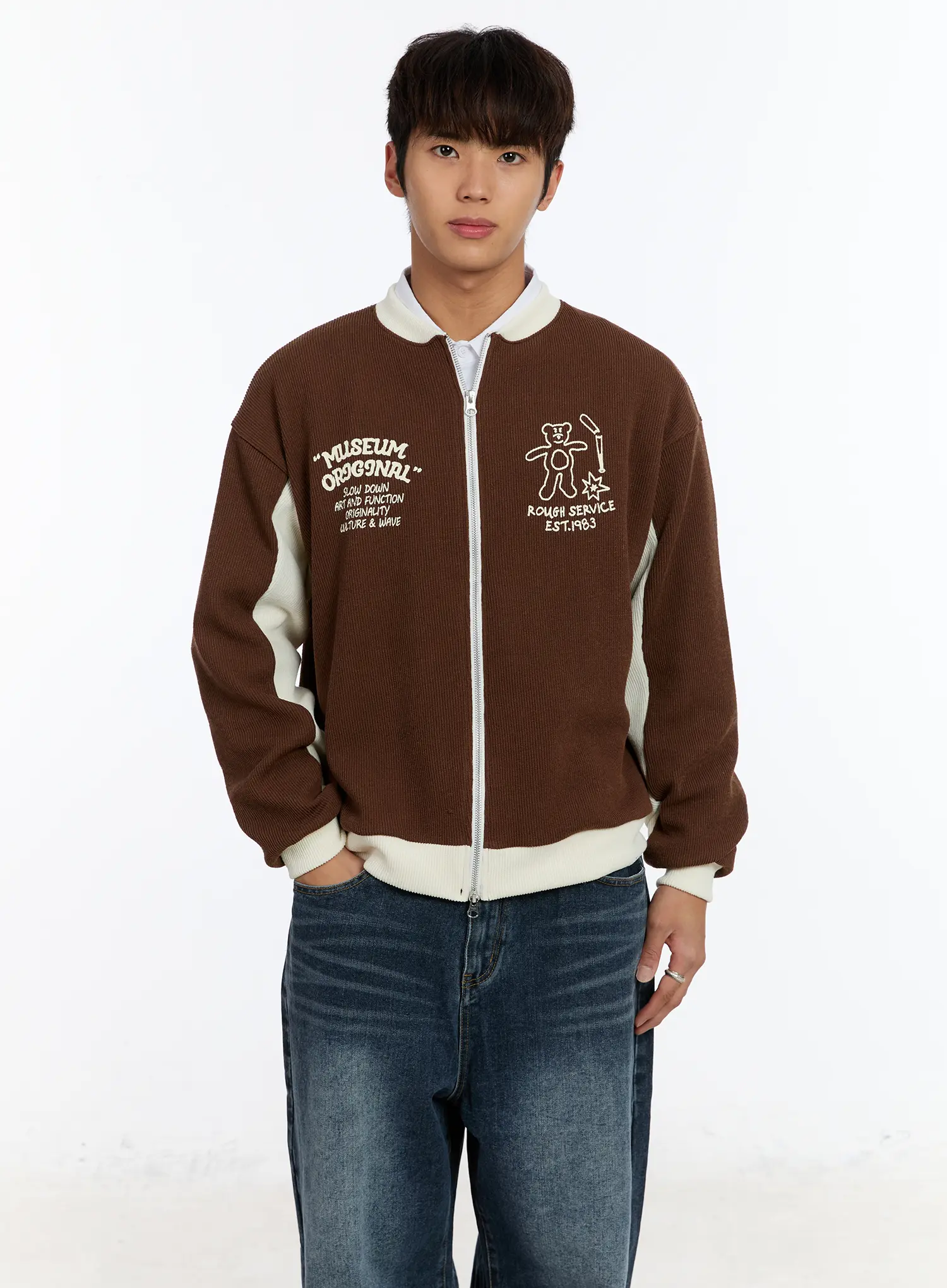 Men's Contrast Zip-Up Cardigan IM530 - Image 6