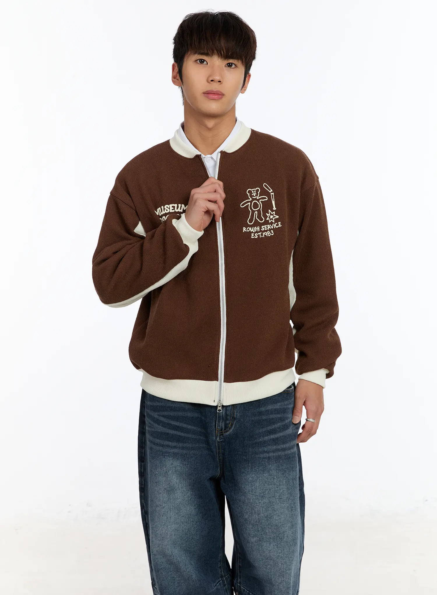 Men's Contrast Zip-Up Cardigan IM530 - Image 7