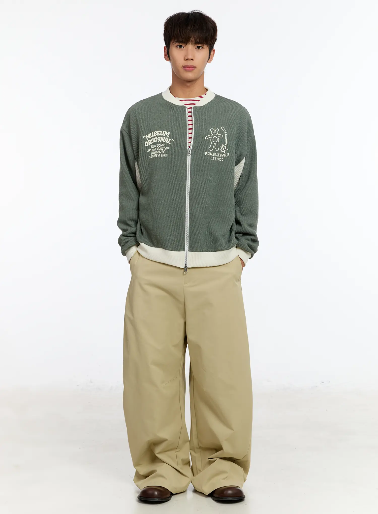 Men's Contrast Zip-Up Cardigan IM530 - Image 9