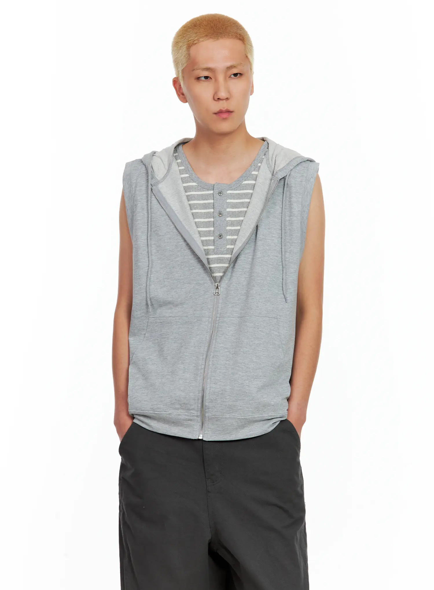 Men's Cotton Zip-Up Hoodie Vest IL511 - Image 6