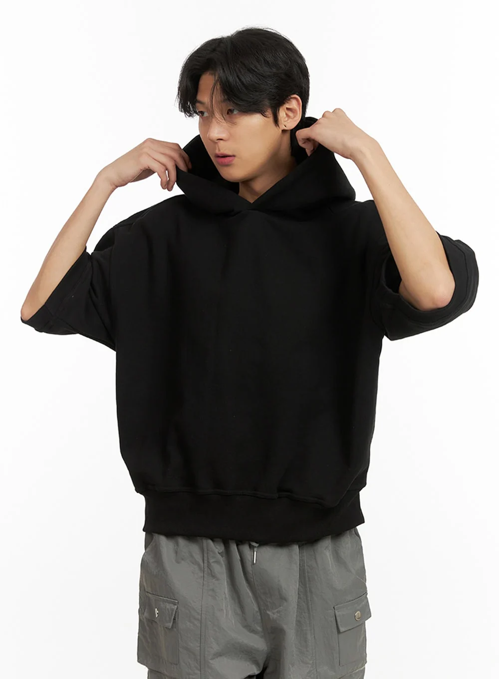 Men's Cozy Boxy Fit Hooded Sweatshirt (Black) IU405 - Image 3