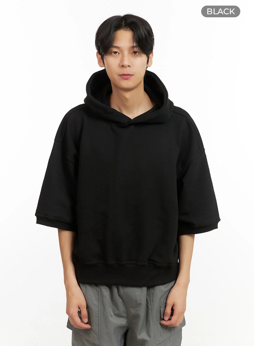 Men's Cozy Boxy Fit Hooded Sweatshirt (Black) IU405 - Image 8