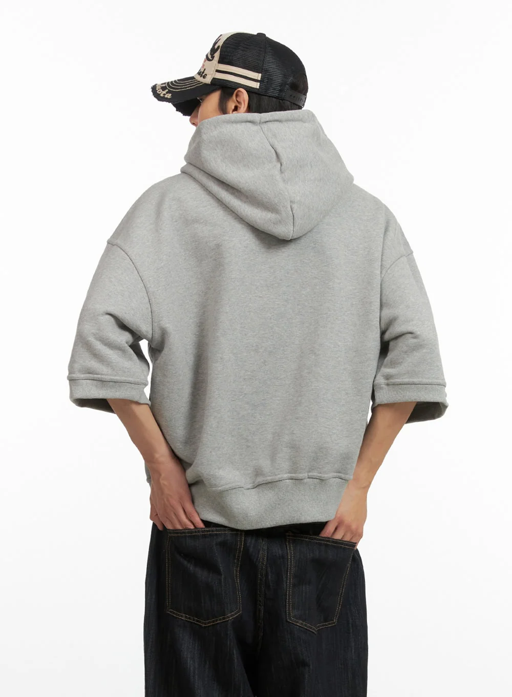 Men's Cozy Boxy Fit Hooded Sweatshirt (Gray) IU405 - Image 4