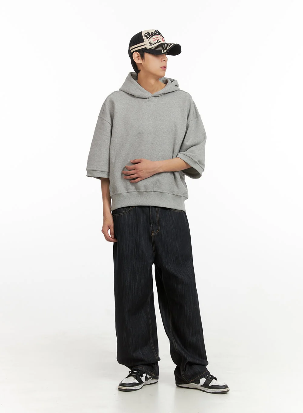 Men's Cozy Boxy Fit Hooded Sweatshirt (Gray) IU405 - Image 5