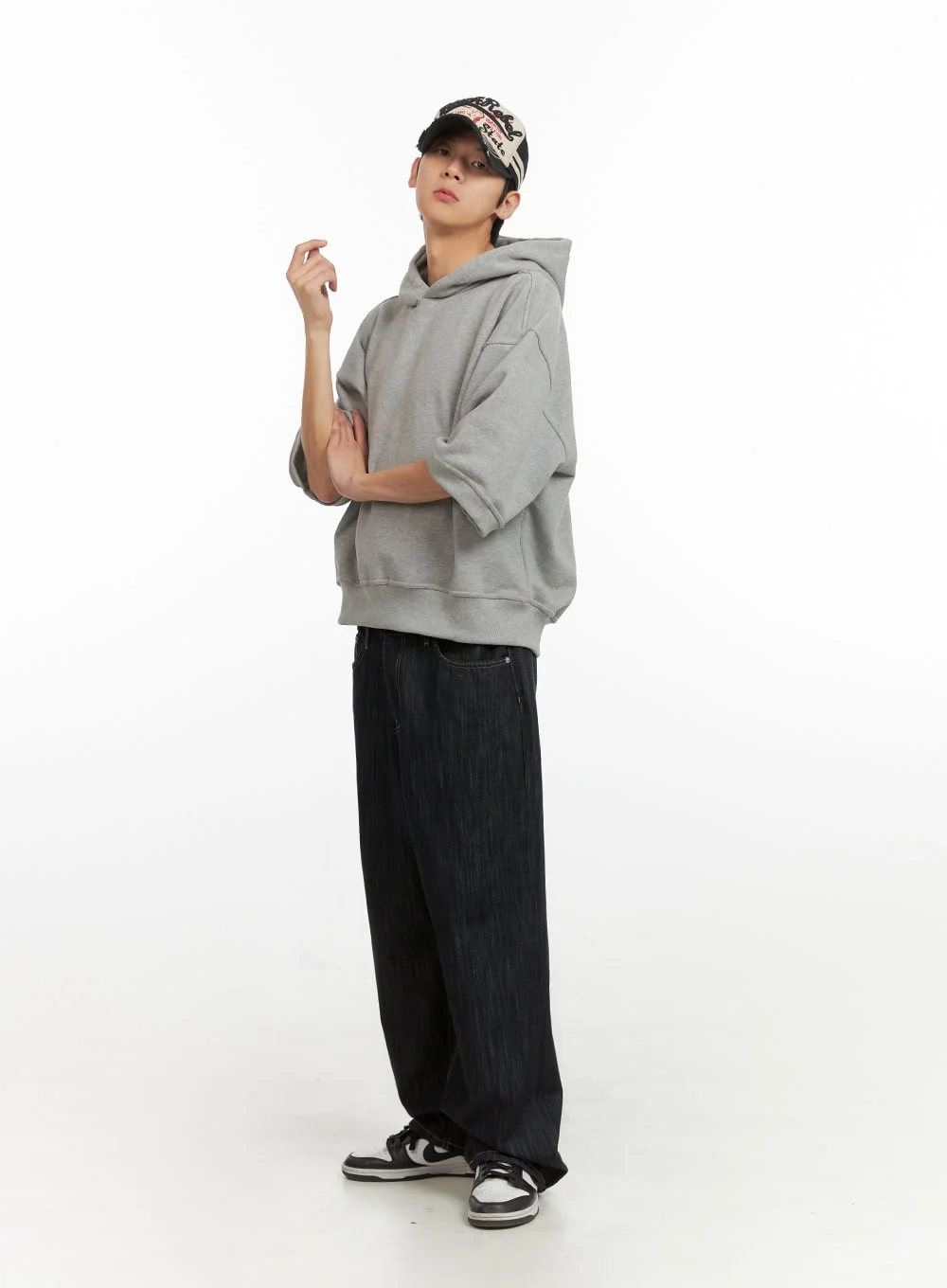 Men's Cozy Boxy Fit Hooded Sweatshirt (Gray) IU405 - Image 6