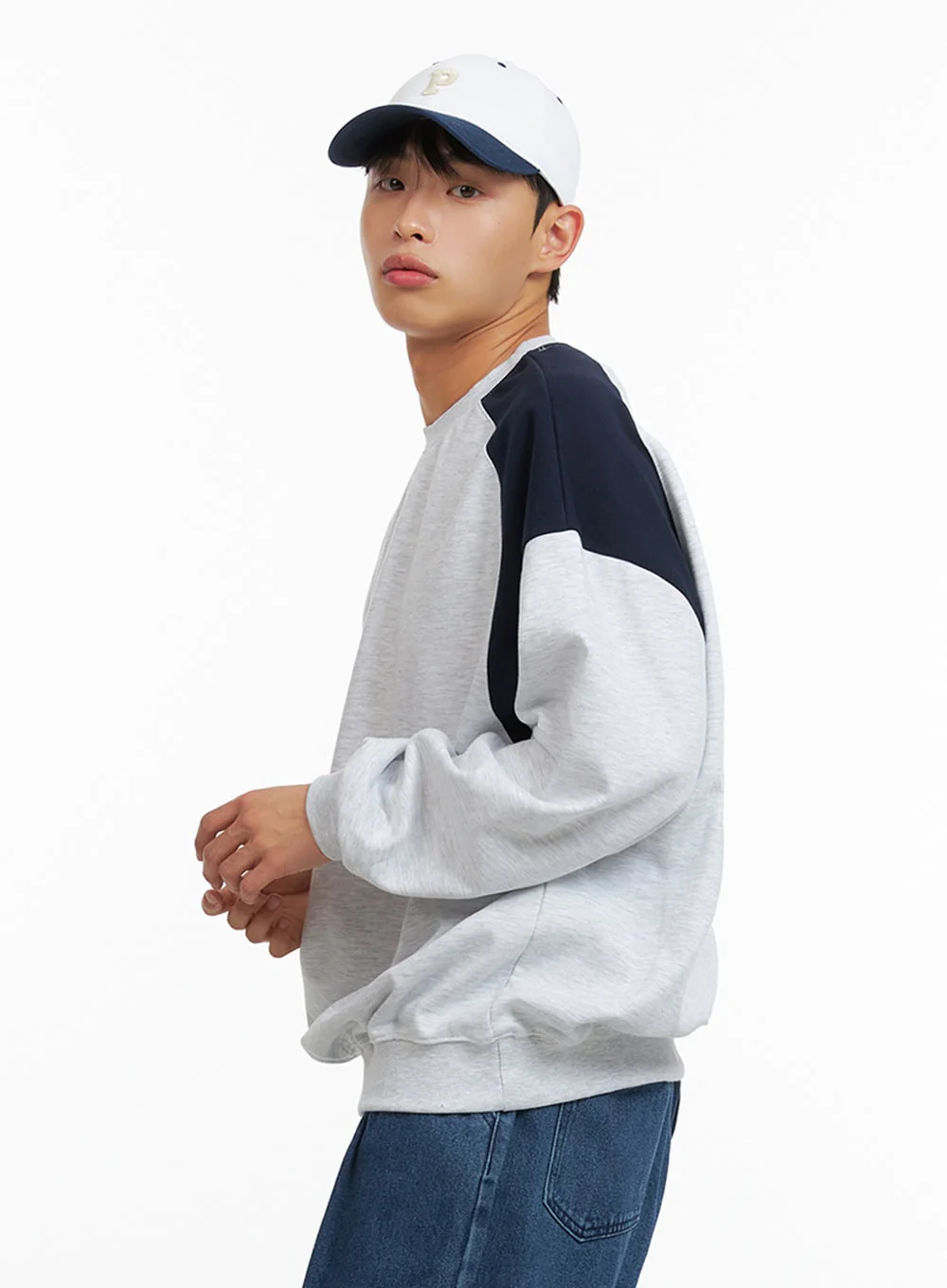 Men's Cozy Contrasting Crewneck Sweatshirt (White) IU414 - Image 5