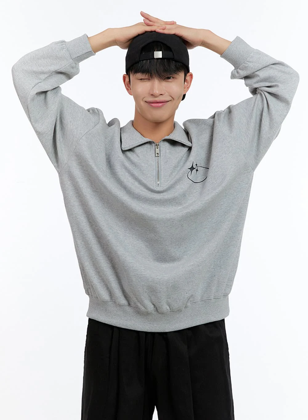 Men's Cozy Half Zip Sweatshirt (Gray) IS412 - Image 3