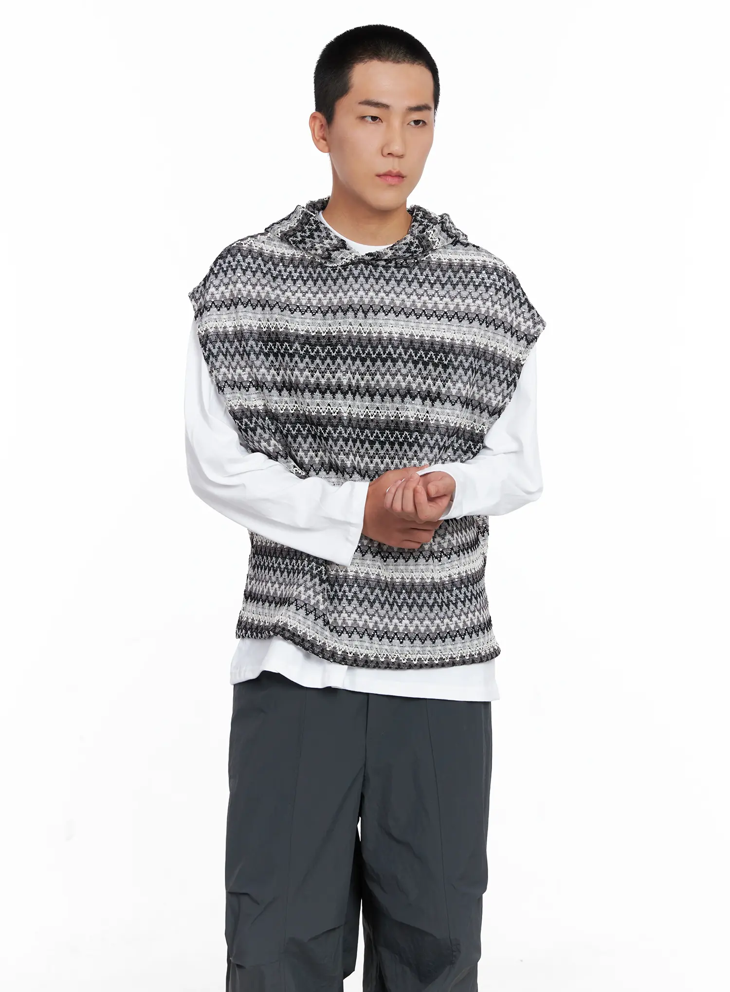 Men's Crochet Hoodie Vest IG529 - Image 7
