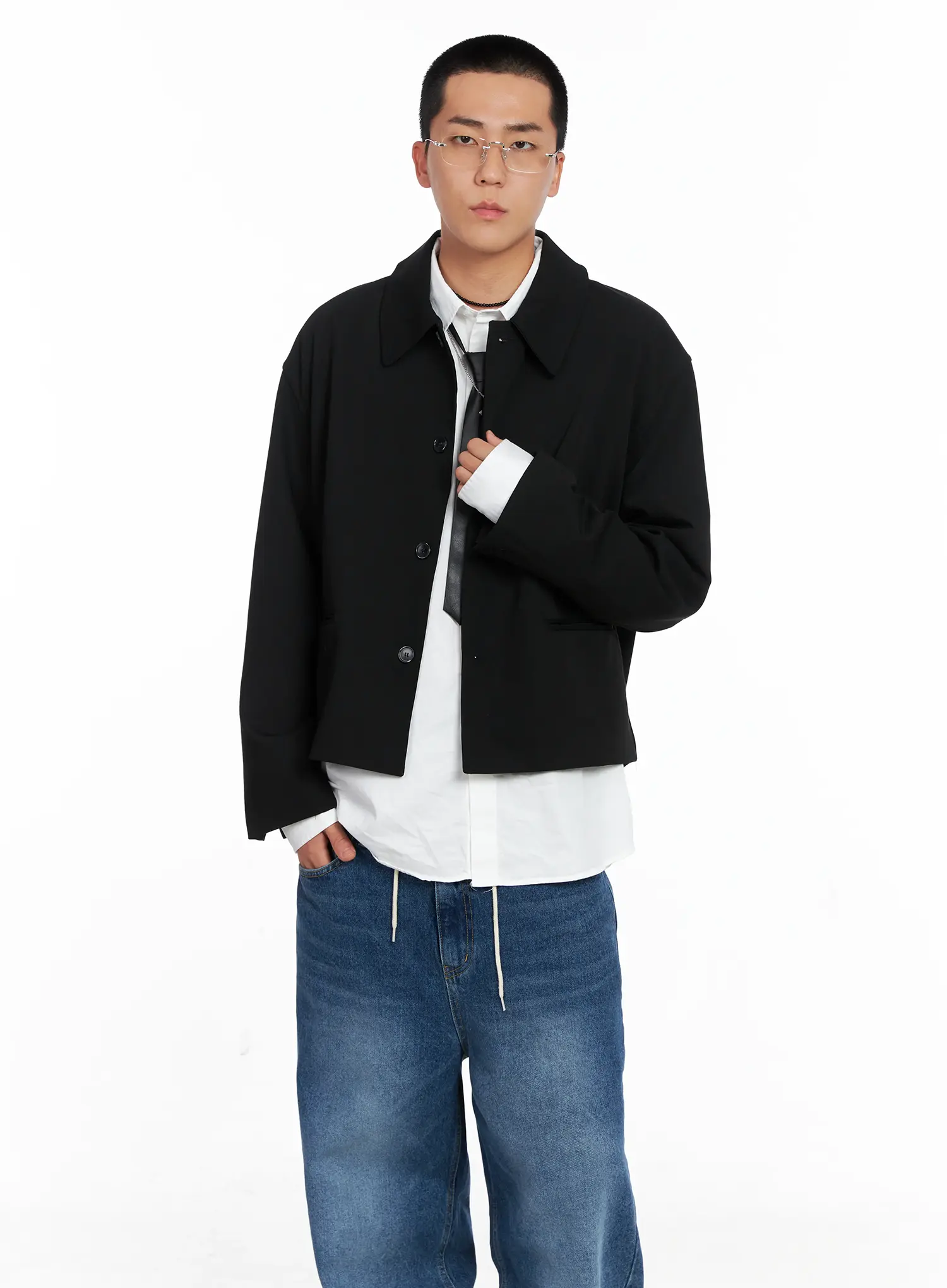 Men's Cropped Button-Up Jacket IS502 - Image 2