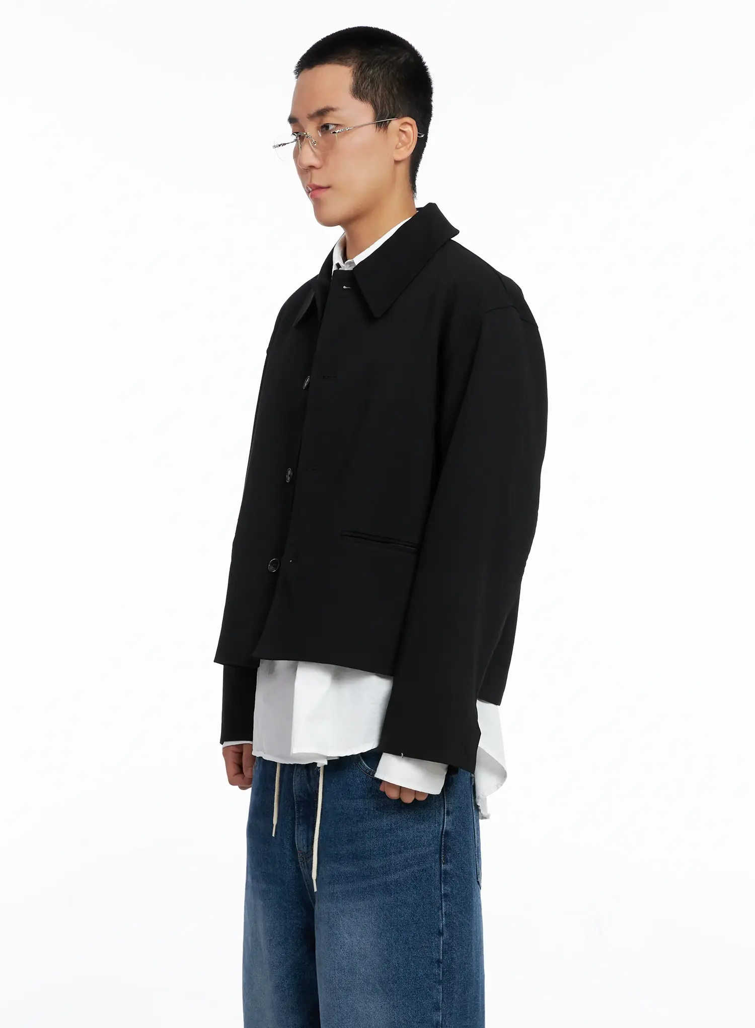 Men's Cropped Button-Up Jacket IS502 - Image 4