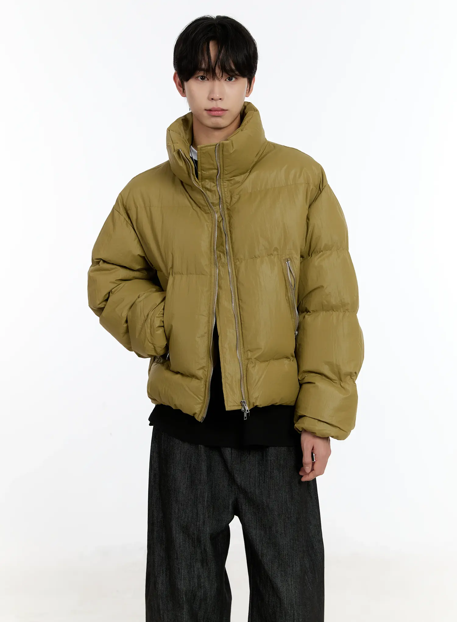 Men's Cropped Puffer Jacket (Dark Yellow) ID502 - Image 6