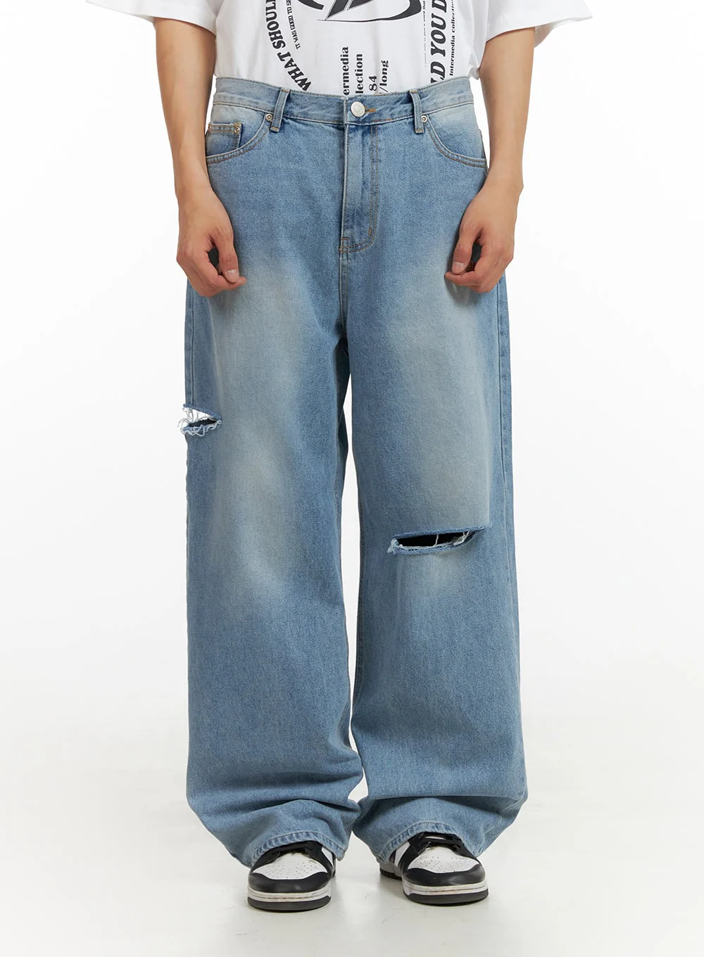 Men's Cut Out Baggy Jeans IU419 - Image 2