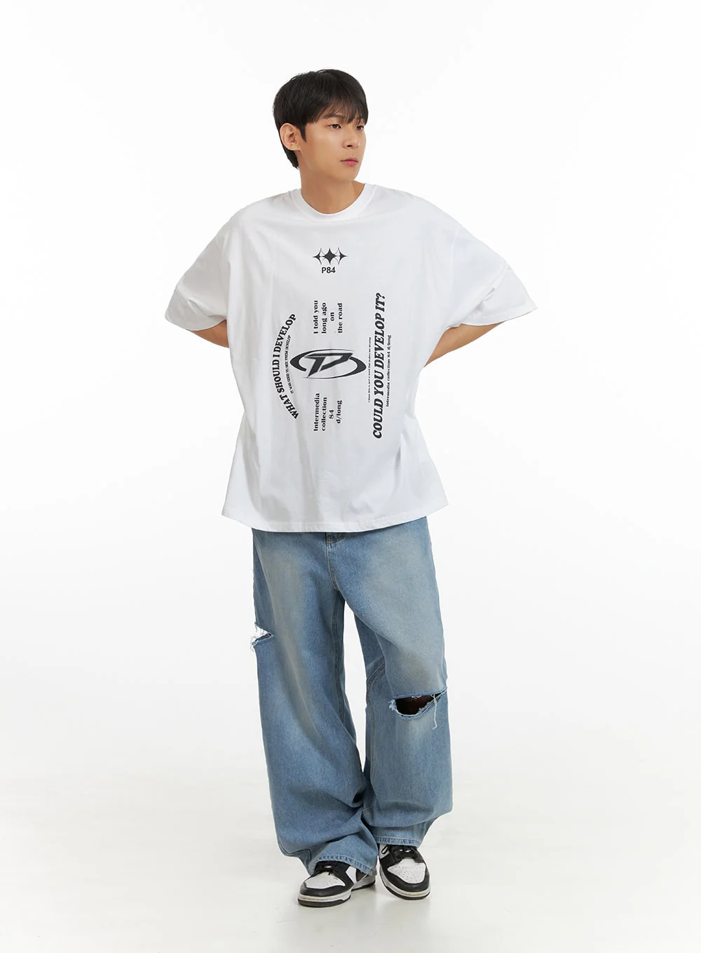 Men's Cut Out Baggy Jeans IU419 - Image 3