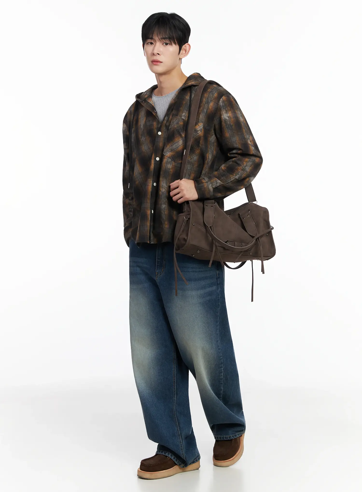 Men's Dark Wash Plaid Hooded Flannel IF516 - Image 8