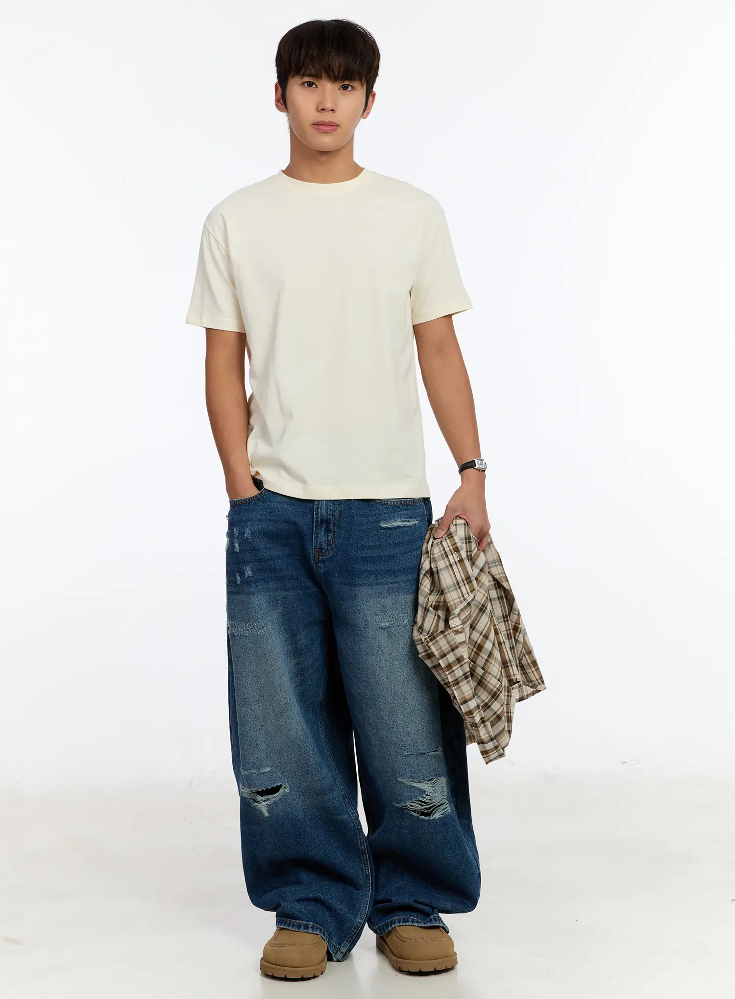 Men's Distressed Wide Leg Jeans IM530 - Image 10