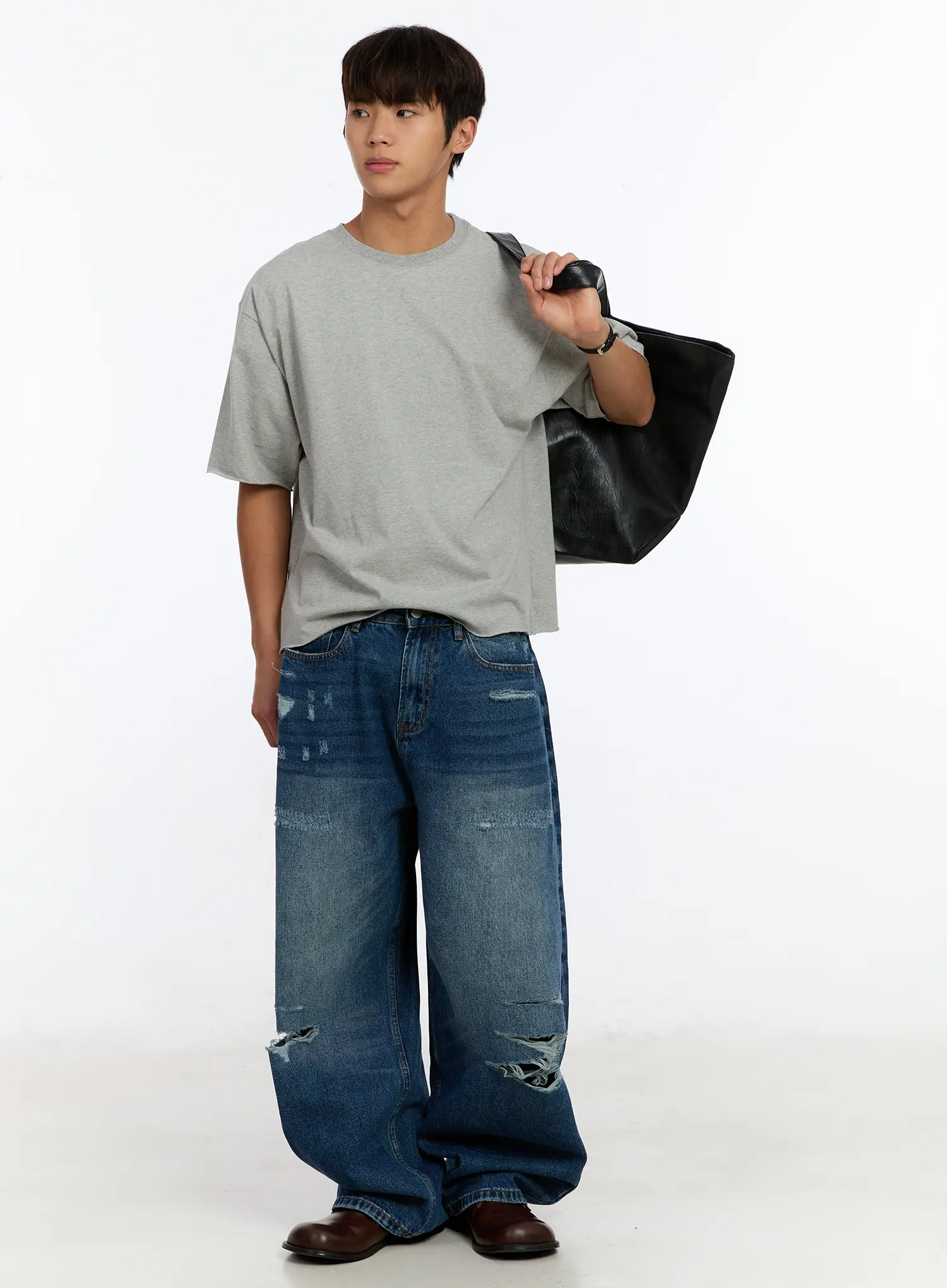 Men's Distressed Wide Leg Jeans IM530 - Image 11