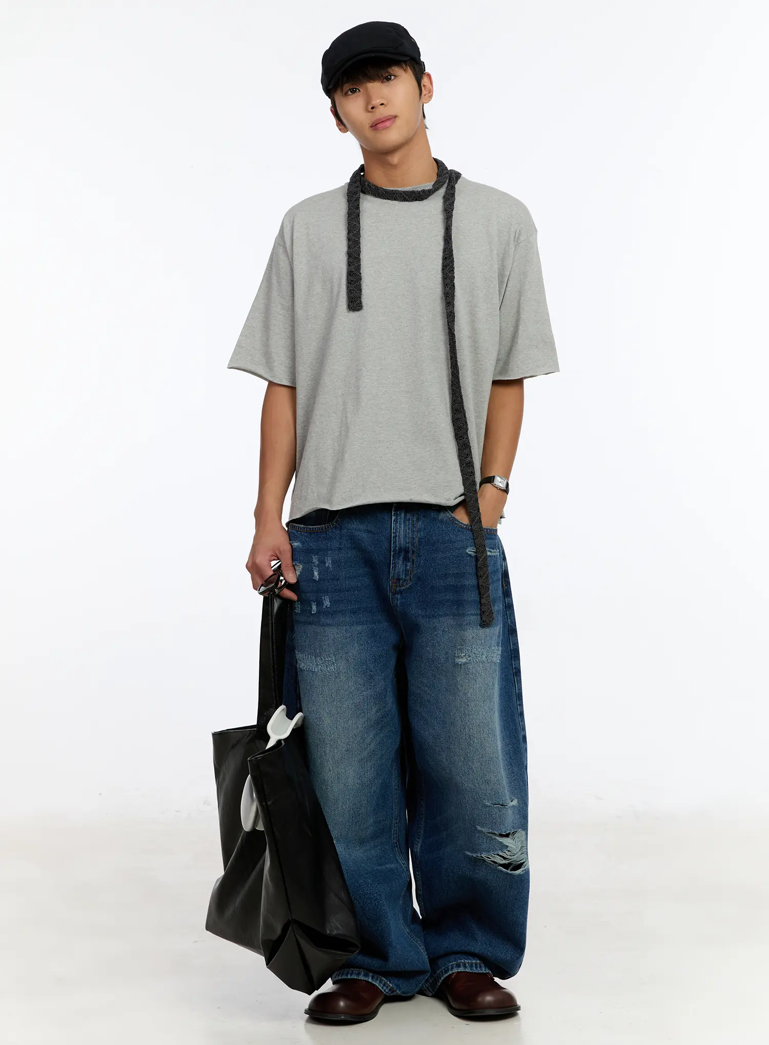 Men's Distressed Wide Leg Jeans IM530 - Image 2