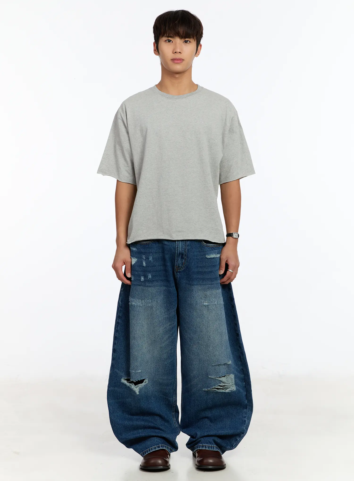 Men's Distressed Wide Leg Jeans IM530 - Image 5