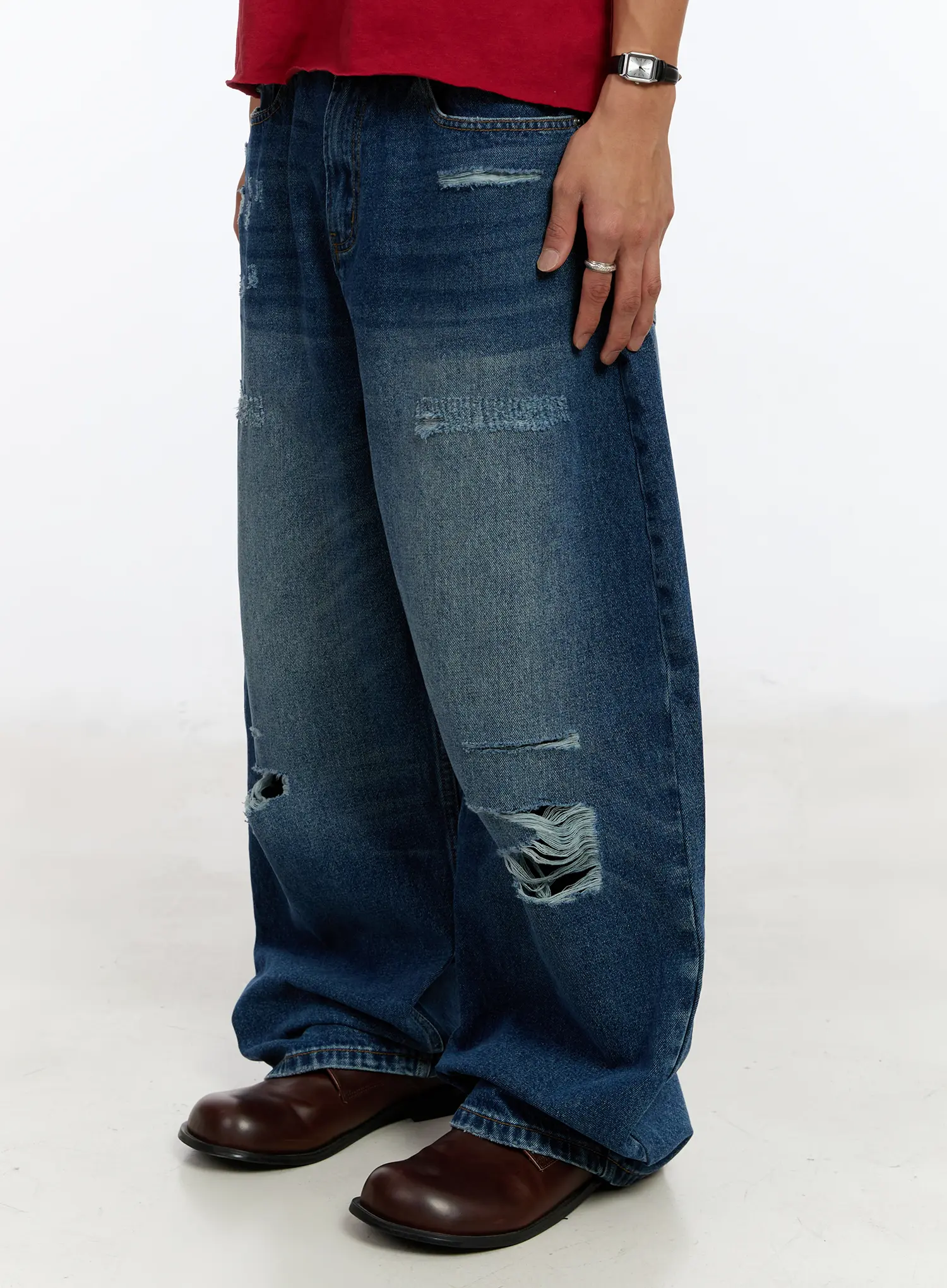 Men's Distressed Wide Leg Jeans IM530 - Image 6