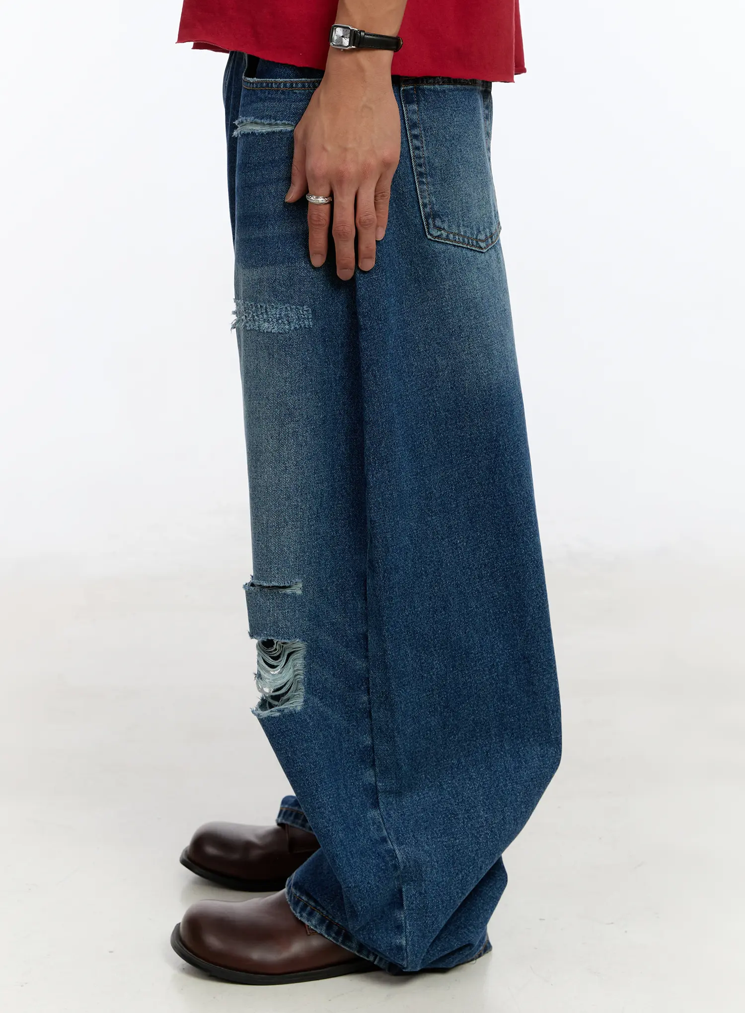 Men's Distressed Wide Leg Jeans IM530 - Image 7