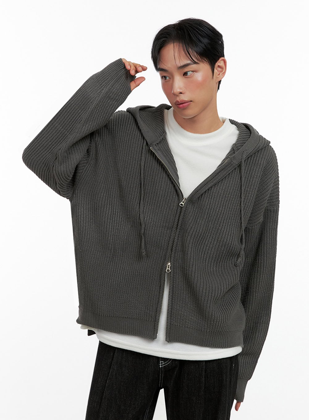 Men's Double-Zip Hooded Sweater IN426 - Image 3