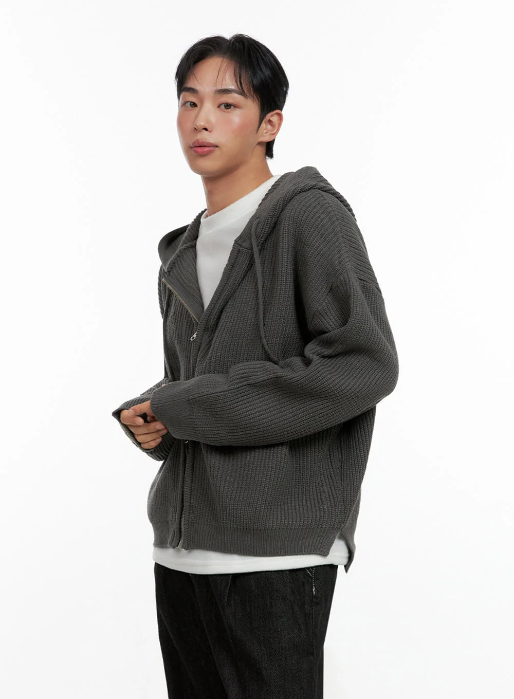Men's Double-Zip Hooded Sweater IN426 - Image 4