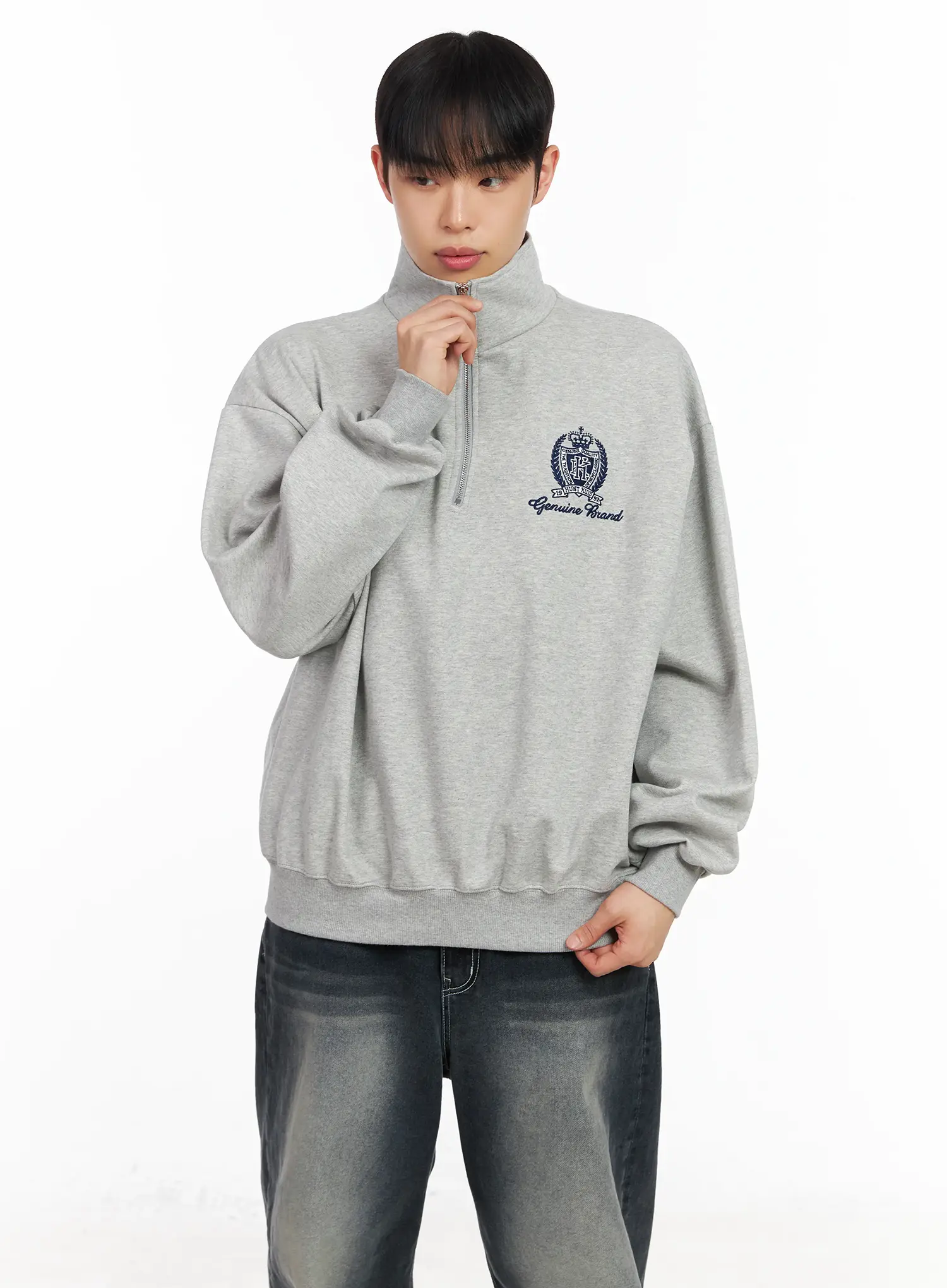 Men's Embroidered Half-Zip Sweatshirt IM511 - Image 2