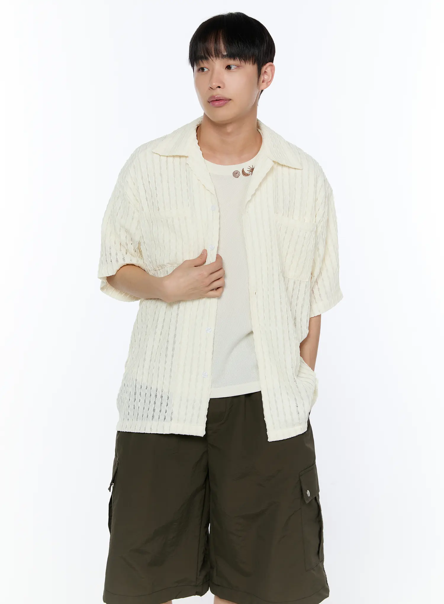 Men's Embroidered Waffle Knit T-Shirt IA520 - Image 7