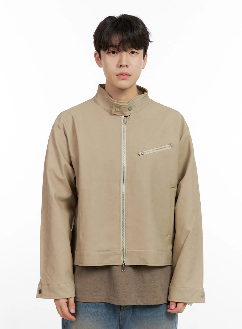 Men's Faux Leather Buttoned Coat IN422 - Image 10