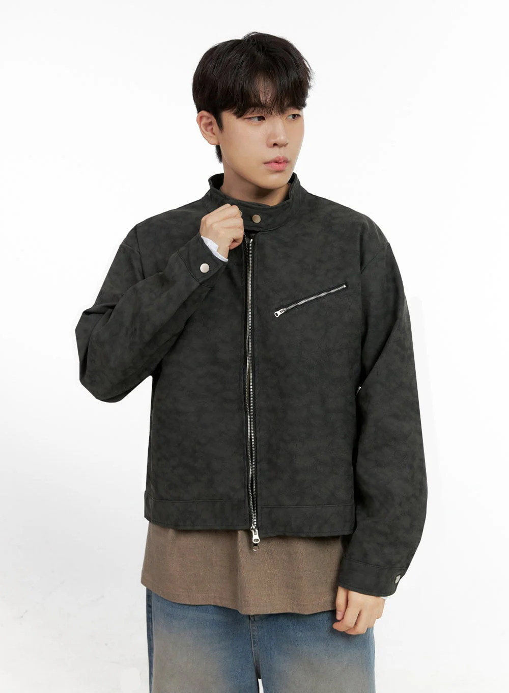 Men's Faux Leather Buttoned Coat IN422 - Image 3