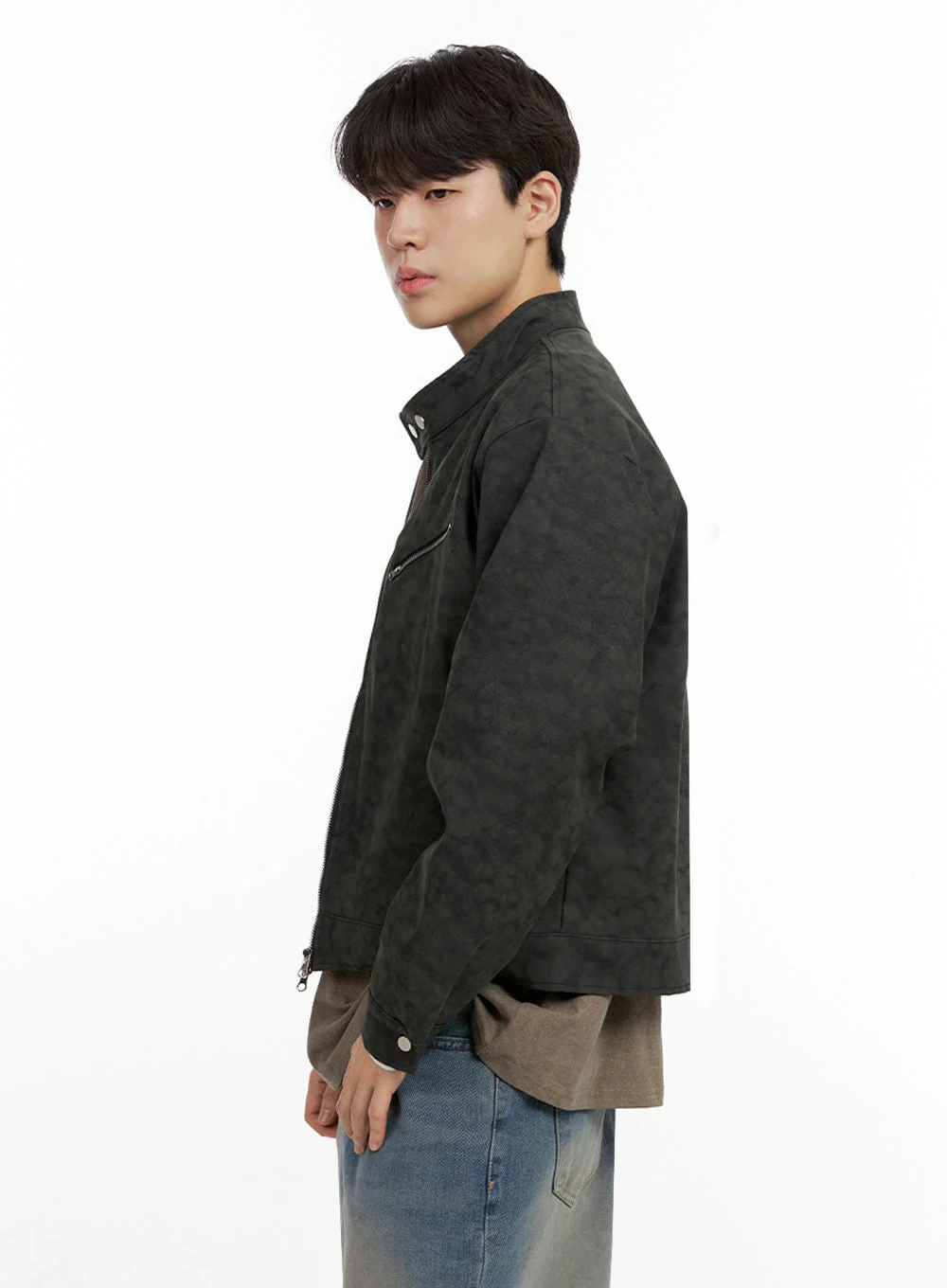 Men's Faux Leather Buttoned Coat IN422 - Image 4