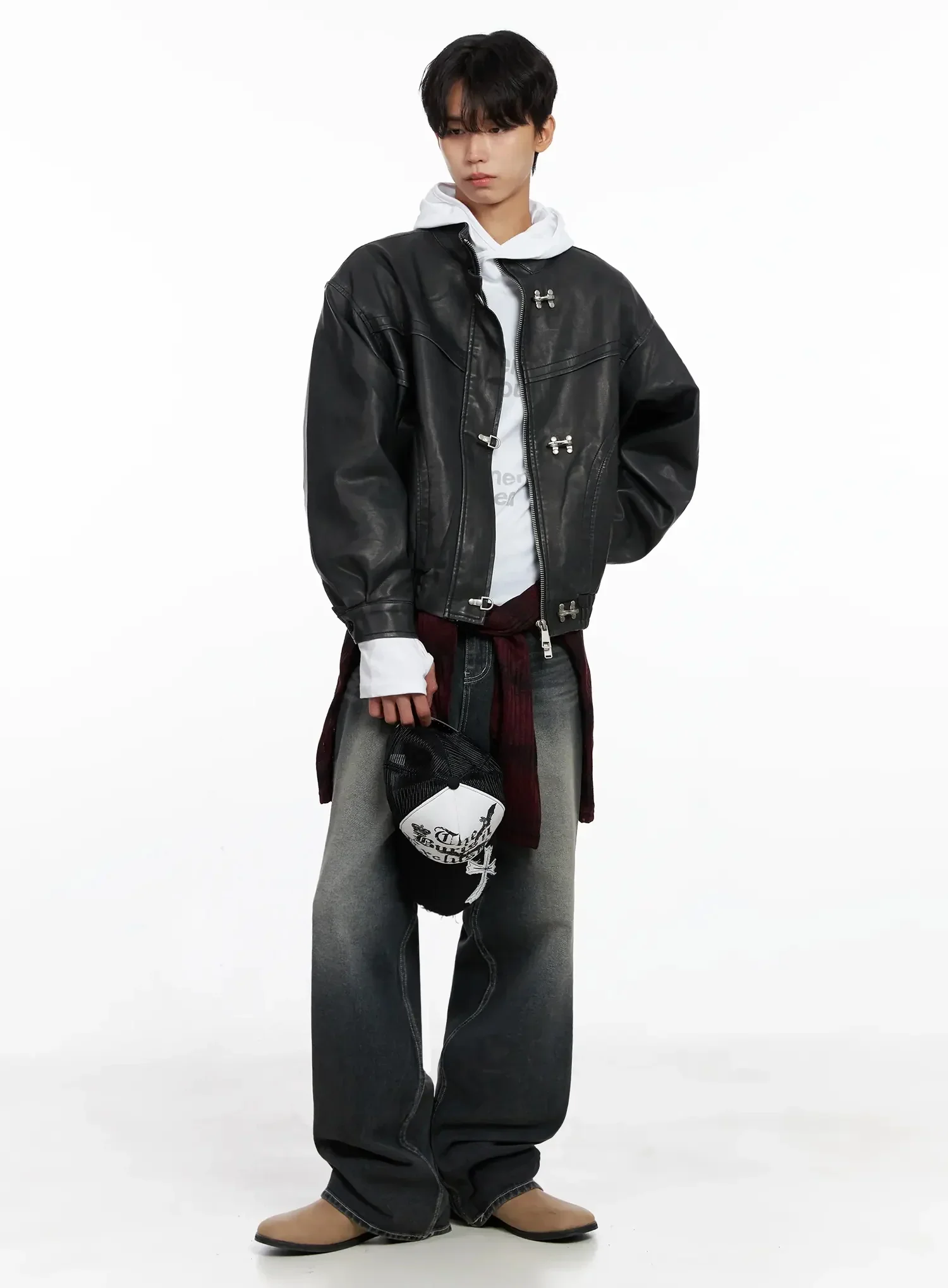 Men's Faux Leather Toggle Buckle Jacket IO516 - Image 2