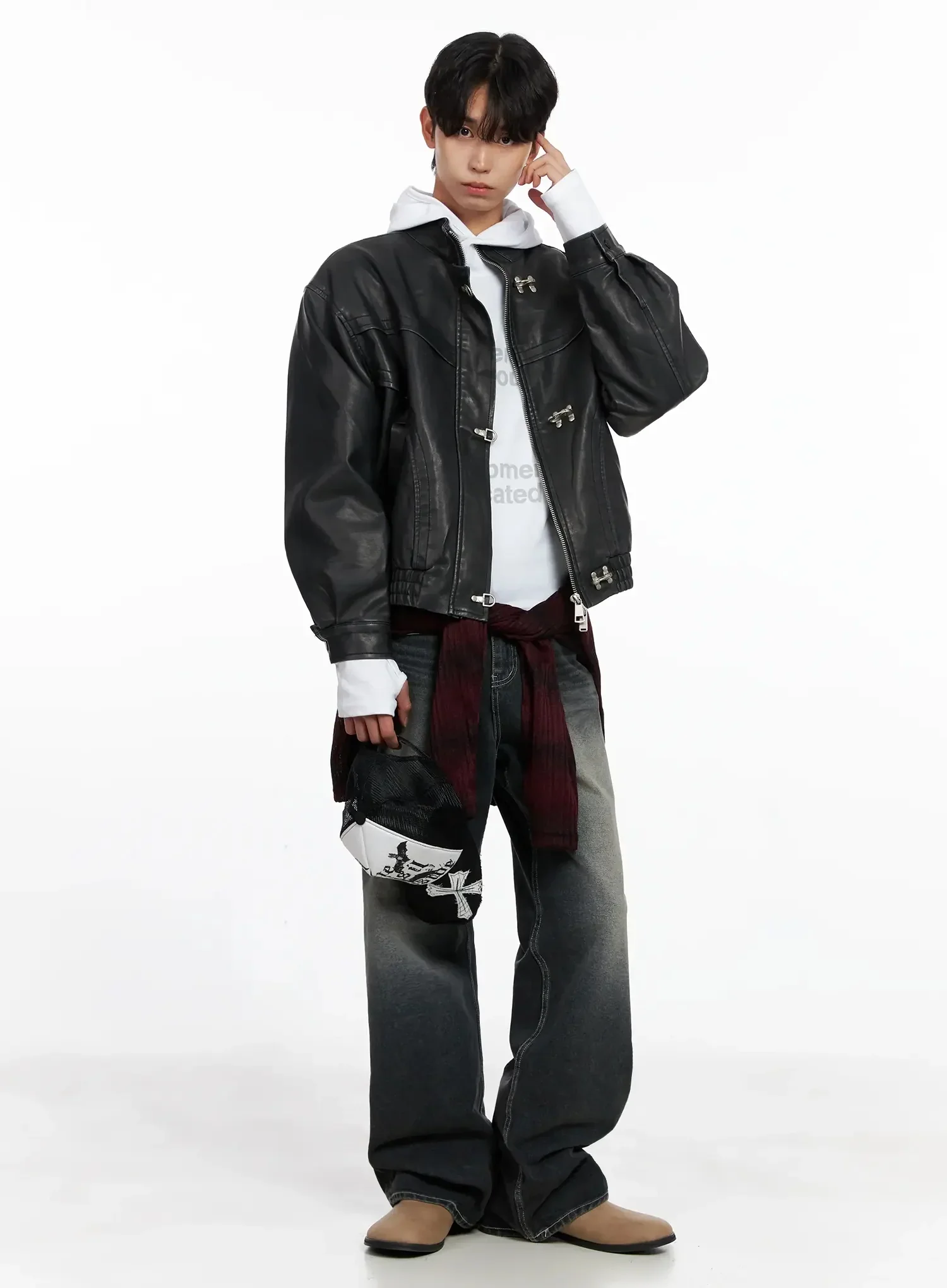 Men's Faux Leather Toggle Buckle Jacket IO517 - Image 15