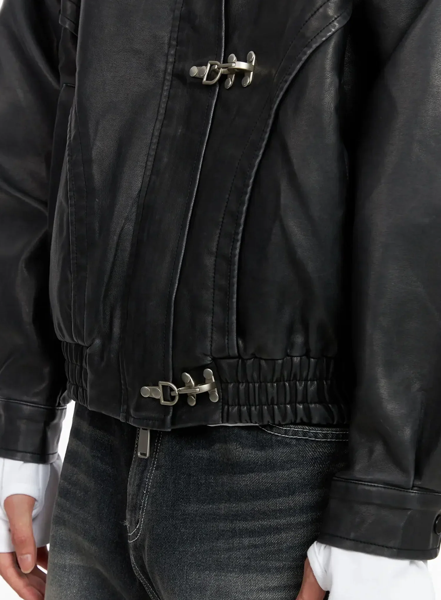 Men's Faux Leather Toggle Buckle Jacket IO517 - Image 5