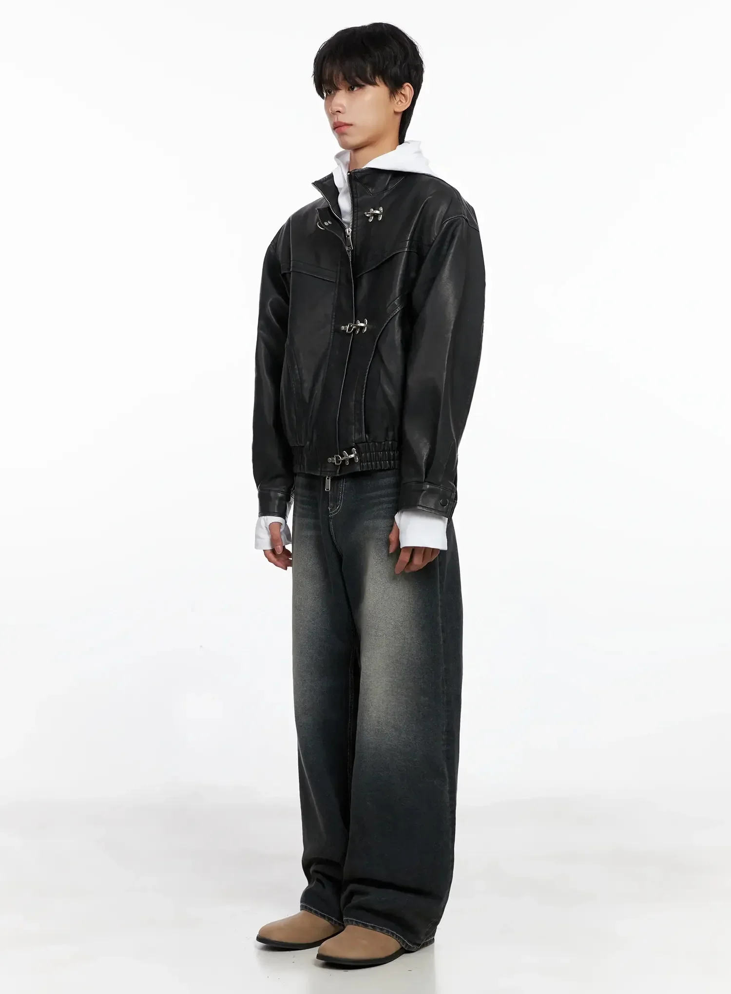 Men's Faux Leather Toggle Buckle Jacket IO517 - Image 7