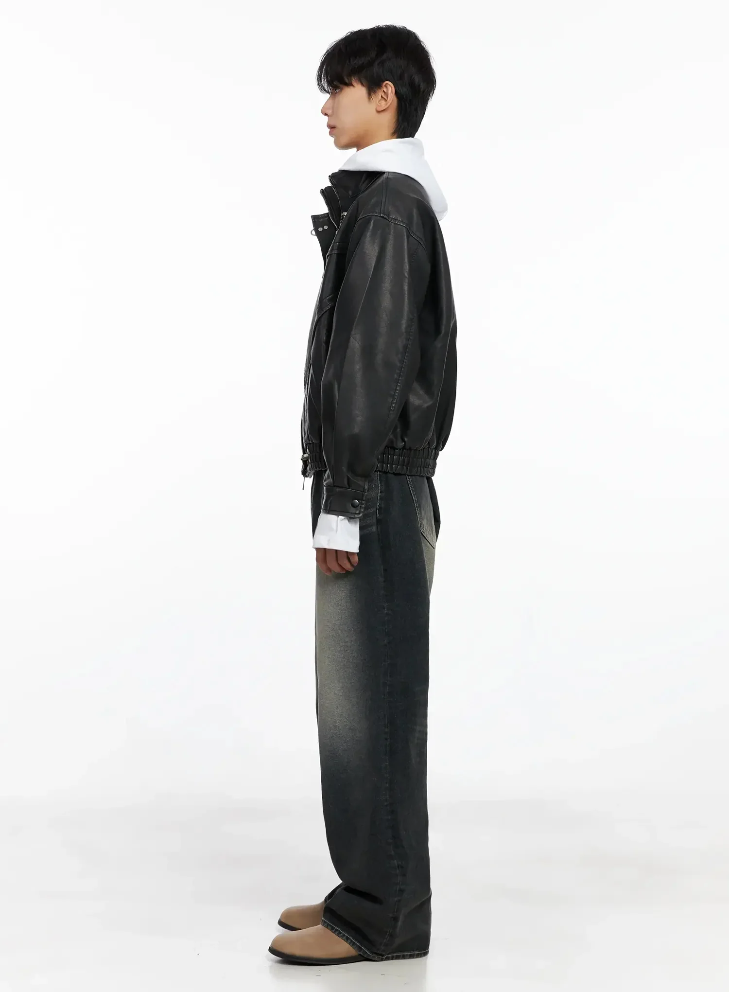 Men's Faux Leather Toggle Buckle Jacket IO517 - Image 8