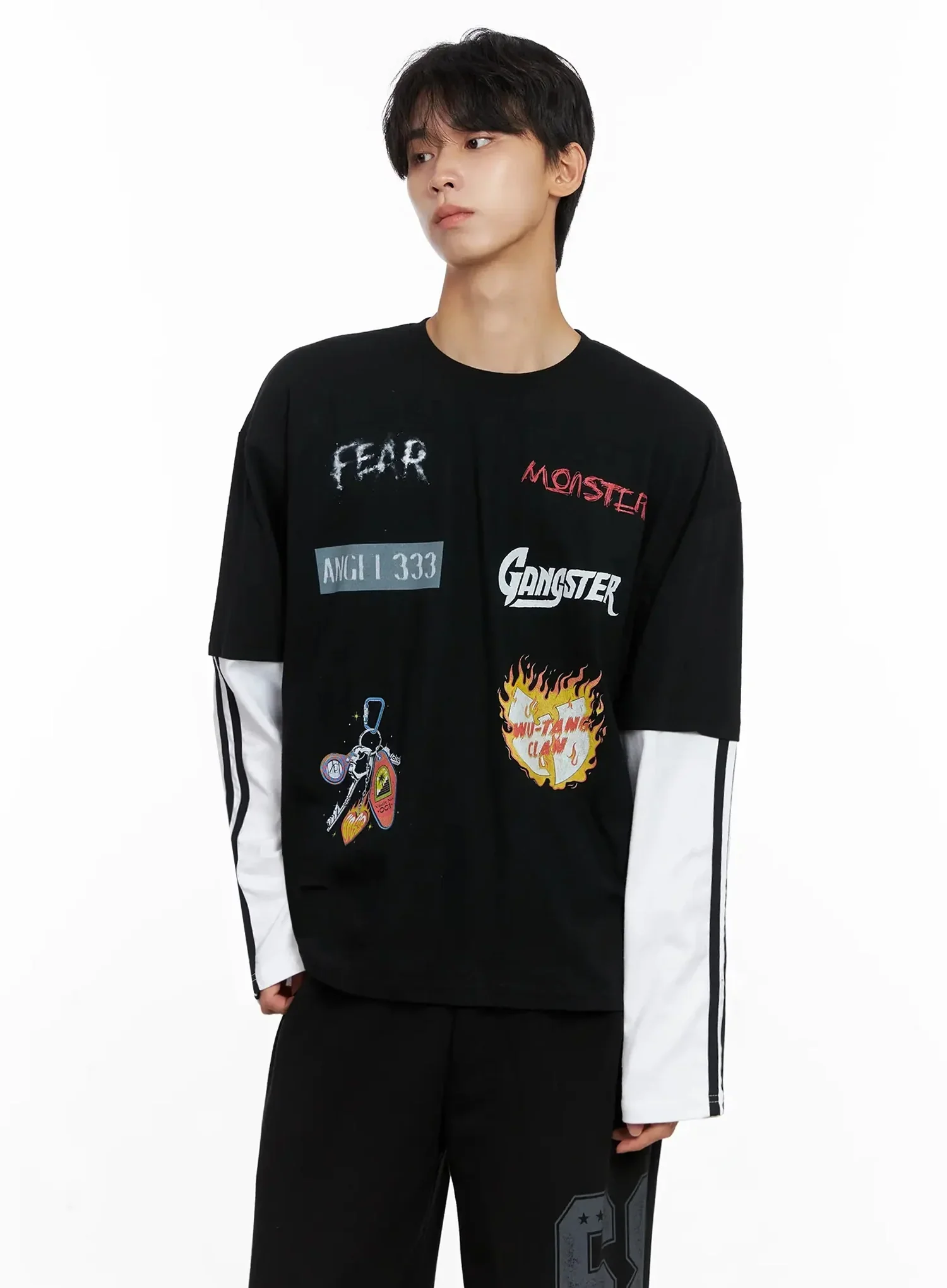 Men's Graphic Layered Long Sleeve Top IO516 - Image 2
