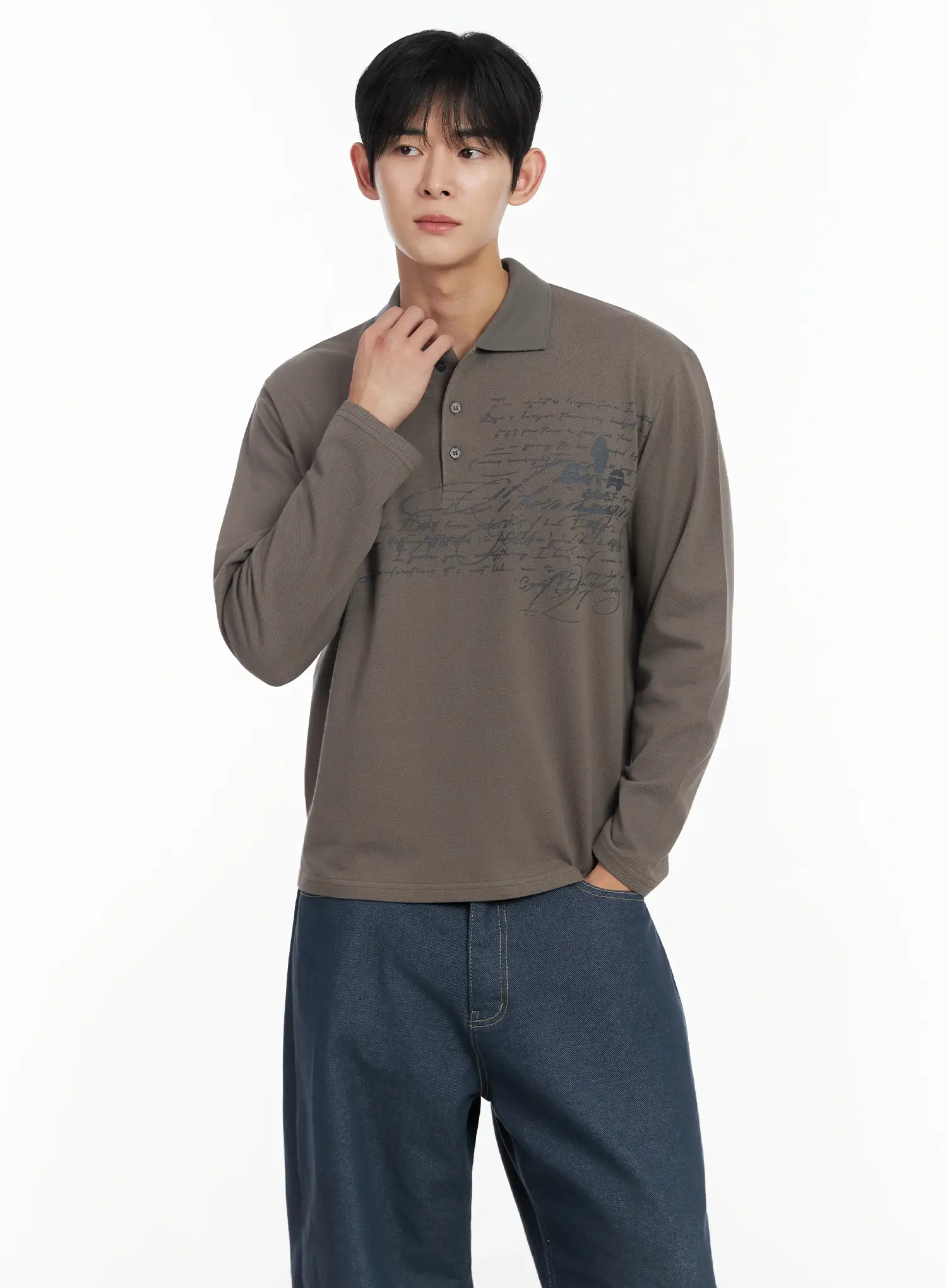 Men's Graphic Long Sleeve Polo Shirt IF516