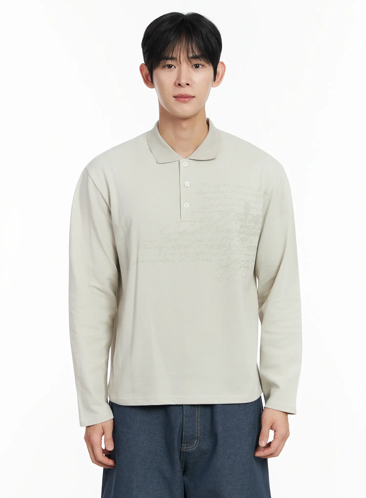 Men's Graphic Long Sleeve Polo Shirt IF516 - Image 10