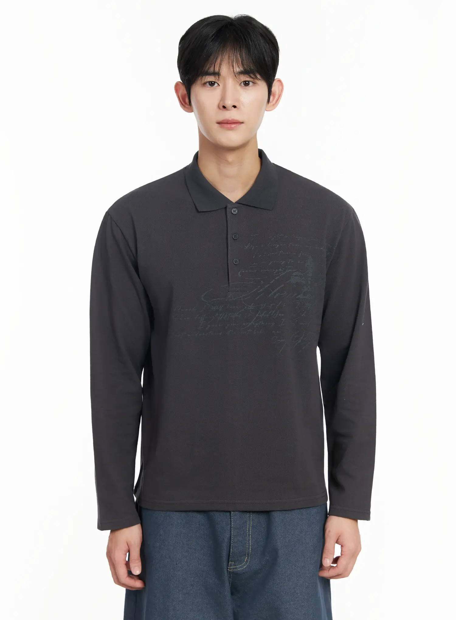 Men's Graphic Long Sleeve Polo Shirt IF516 - Image 11