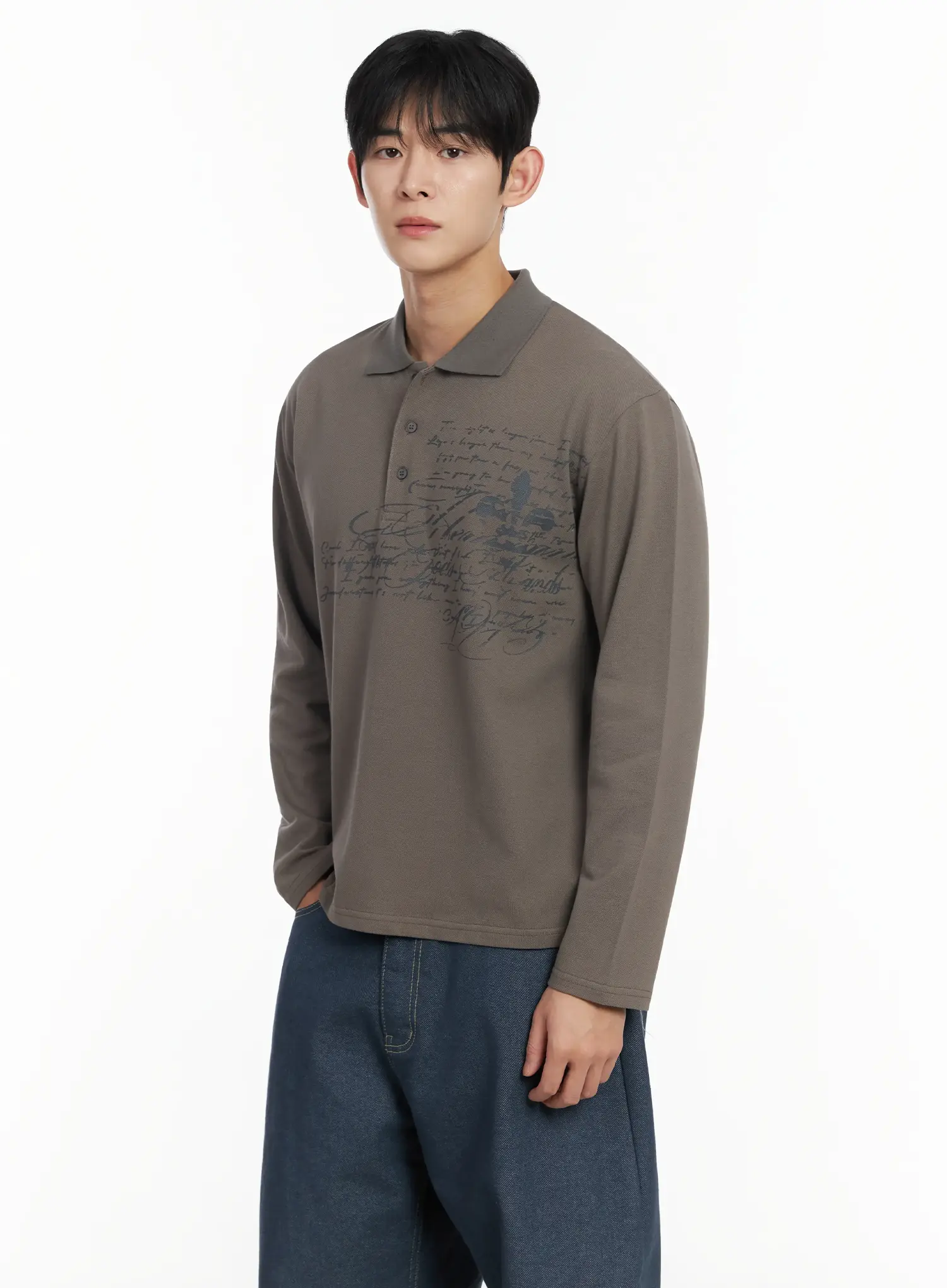 Men's Graphic Long Sleeve Polo Shirt IF516 - Image 2