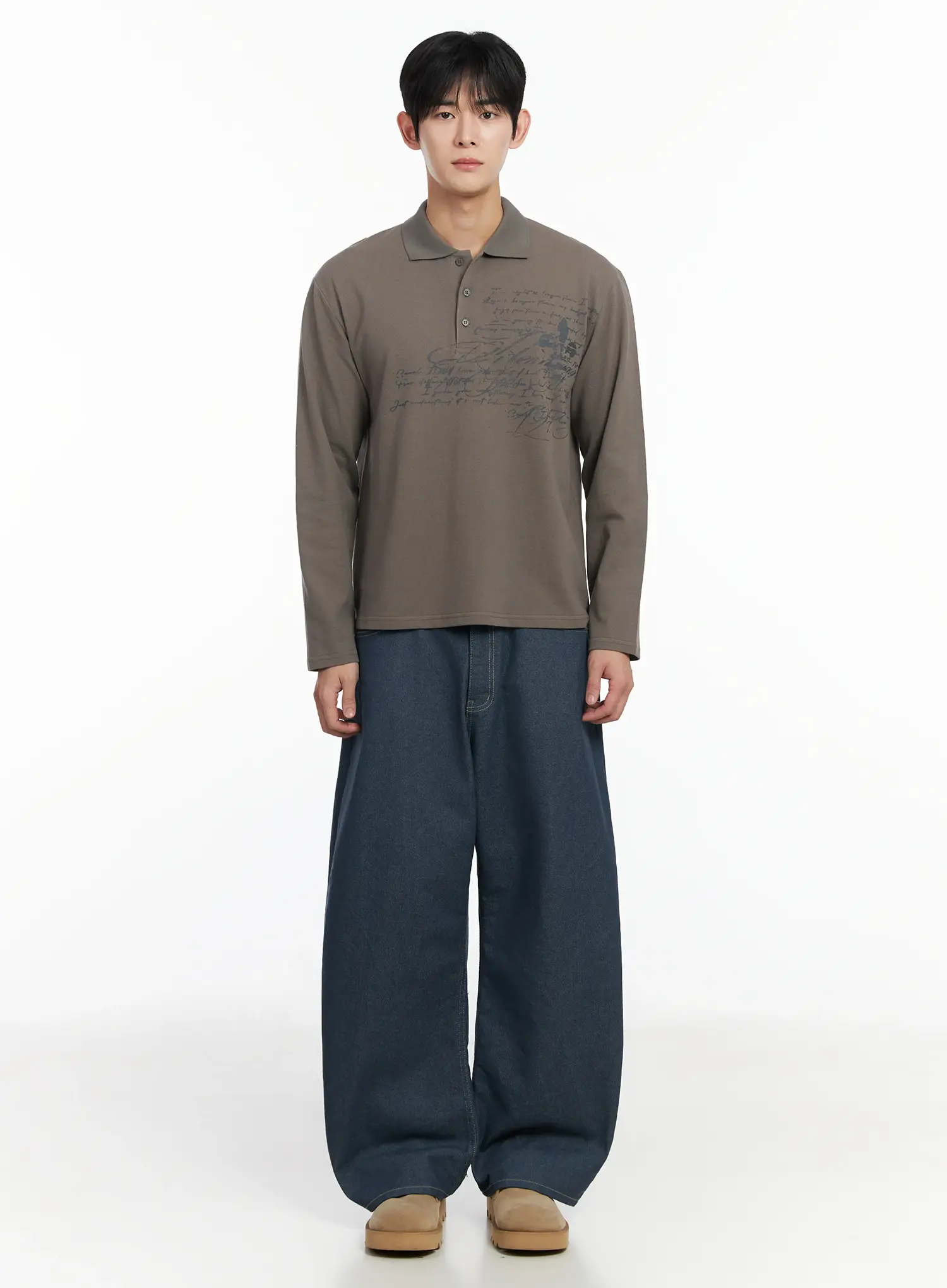 Men's Graphic Long Sleeve Polo Shirt IF516 - Image 3