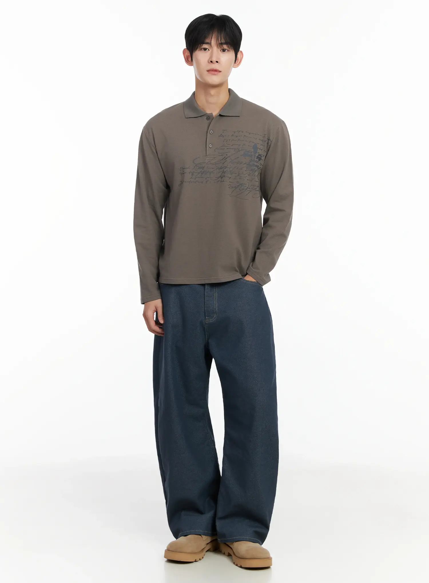 Men's Graphic Long Sleeve Polo Shirt IF516 - Image 6