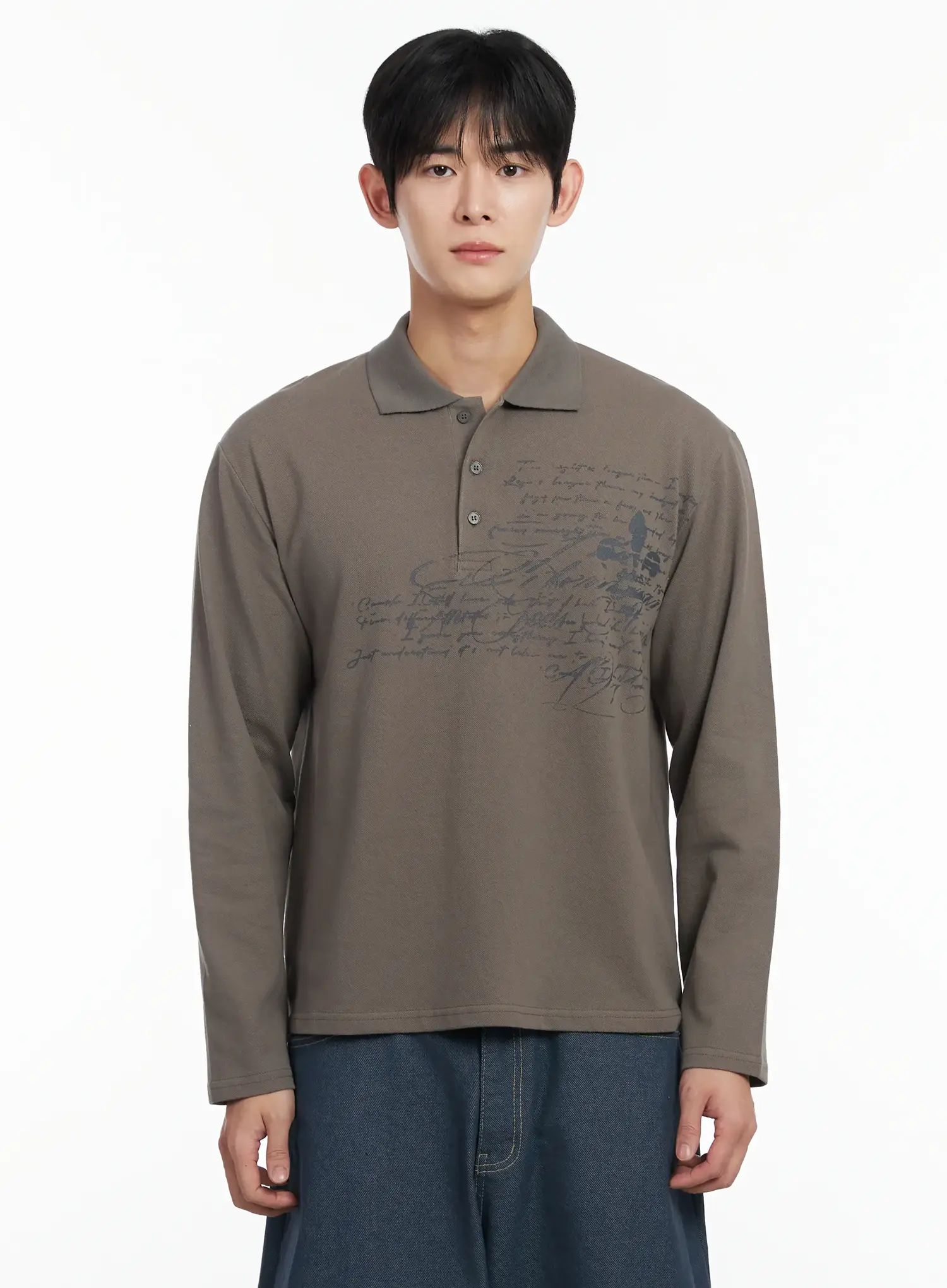Men's Graphic Long Sleeve Polo Shirt IF516 - Image 7