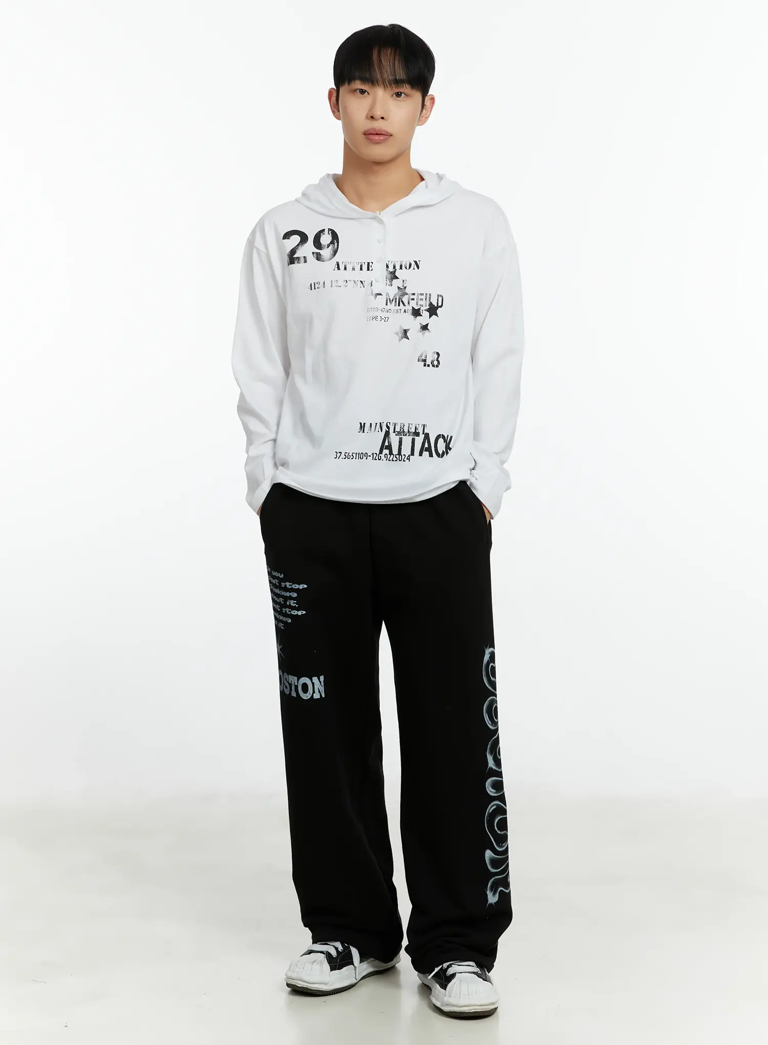 Men's Graphic Print Henley Hooded Long Sleeve Top IF511 - Image 2