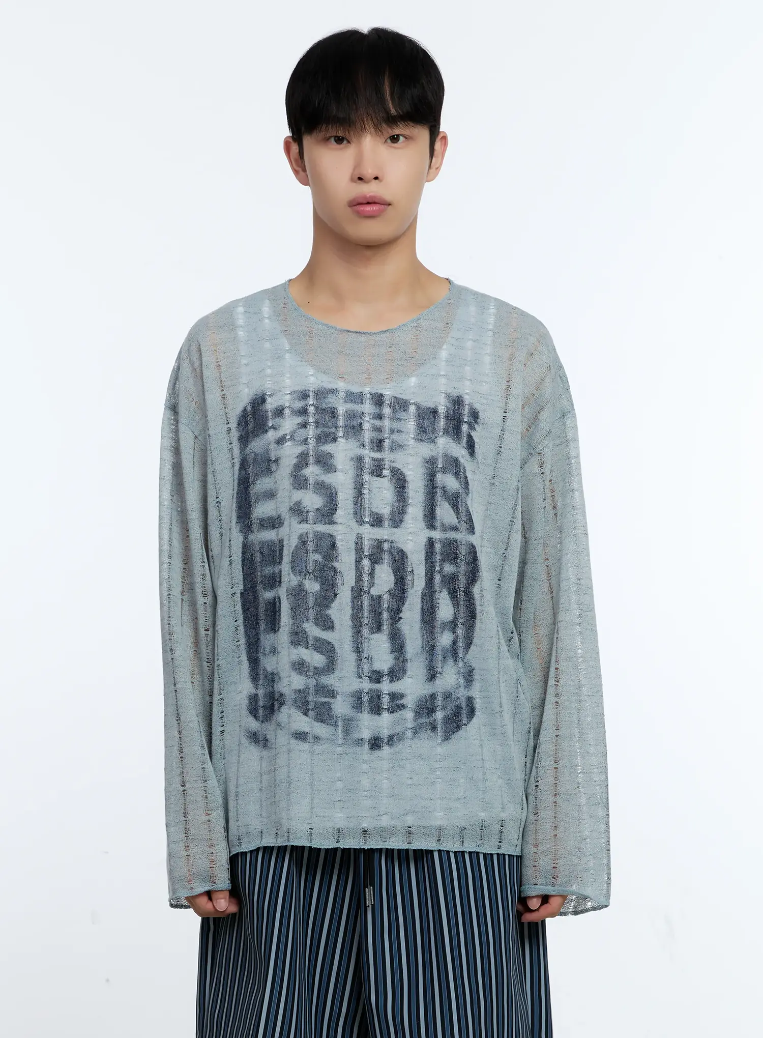 Men's Grunge Oversized Open Knit Sweater IG515 - Image 11