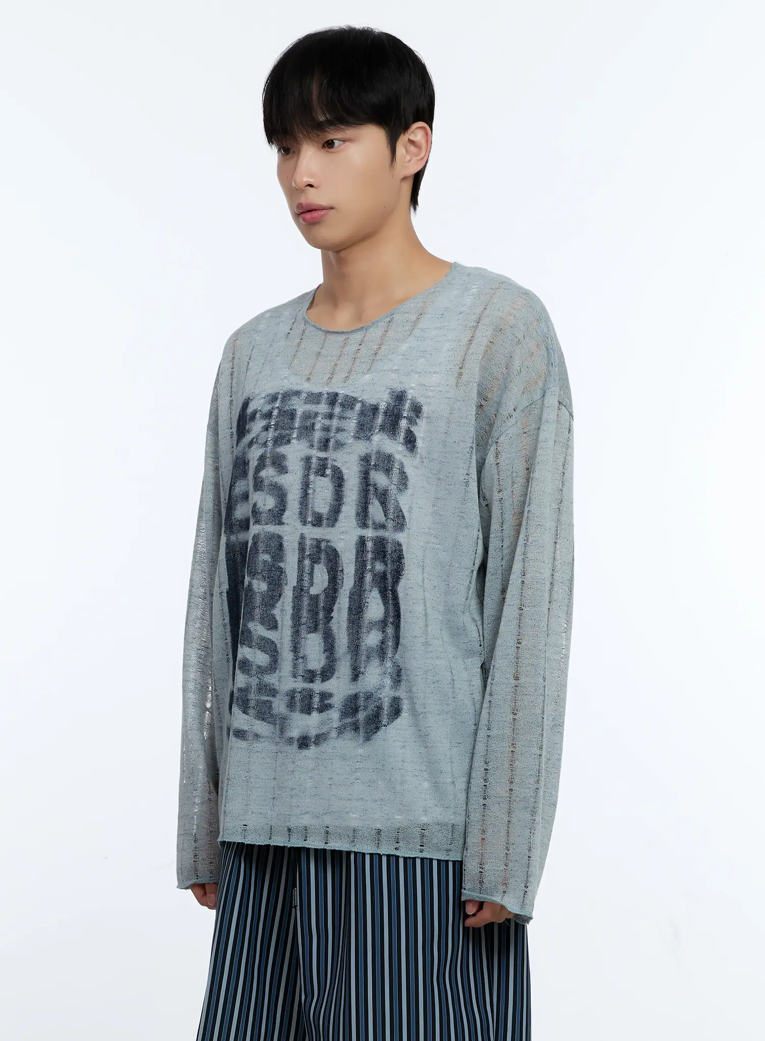Men's Grunge Oversized Open Knit Sweater IG515 - Image 4